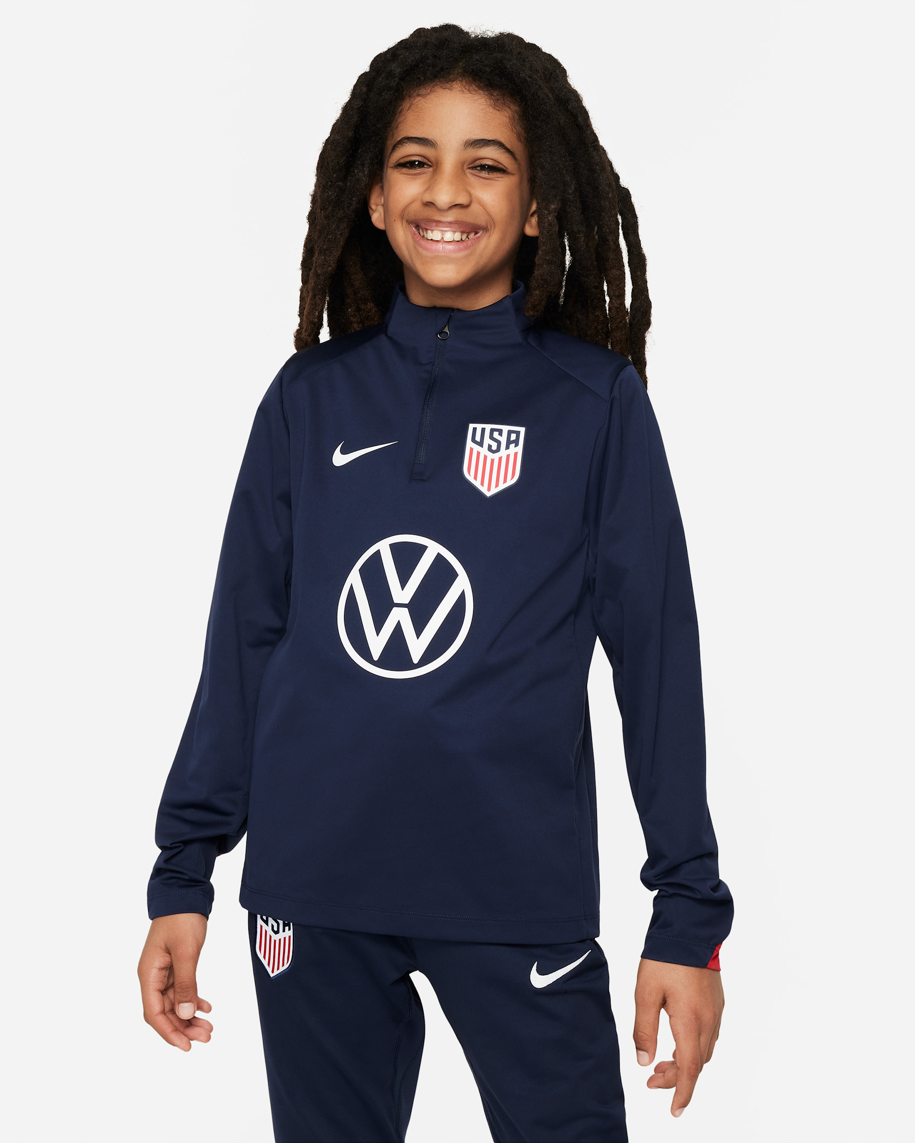 USMNT Strike Big Kids' Nike Storm-FIT Soccer Drill Top - Obsidian/Sport Red/White