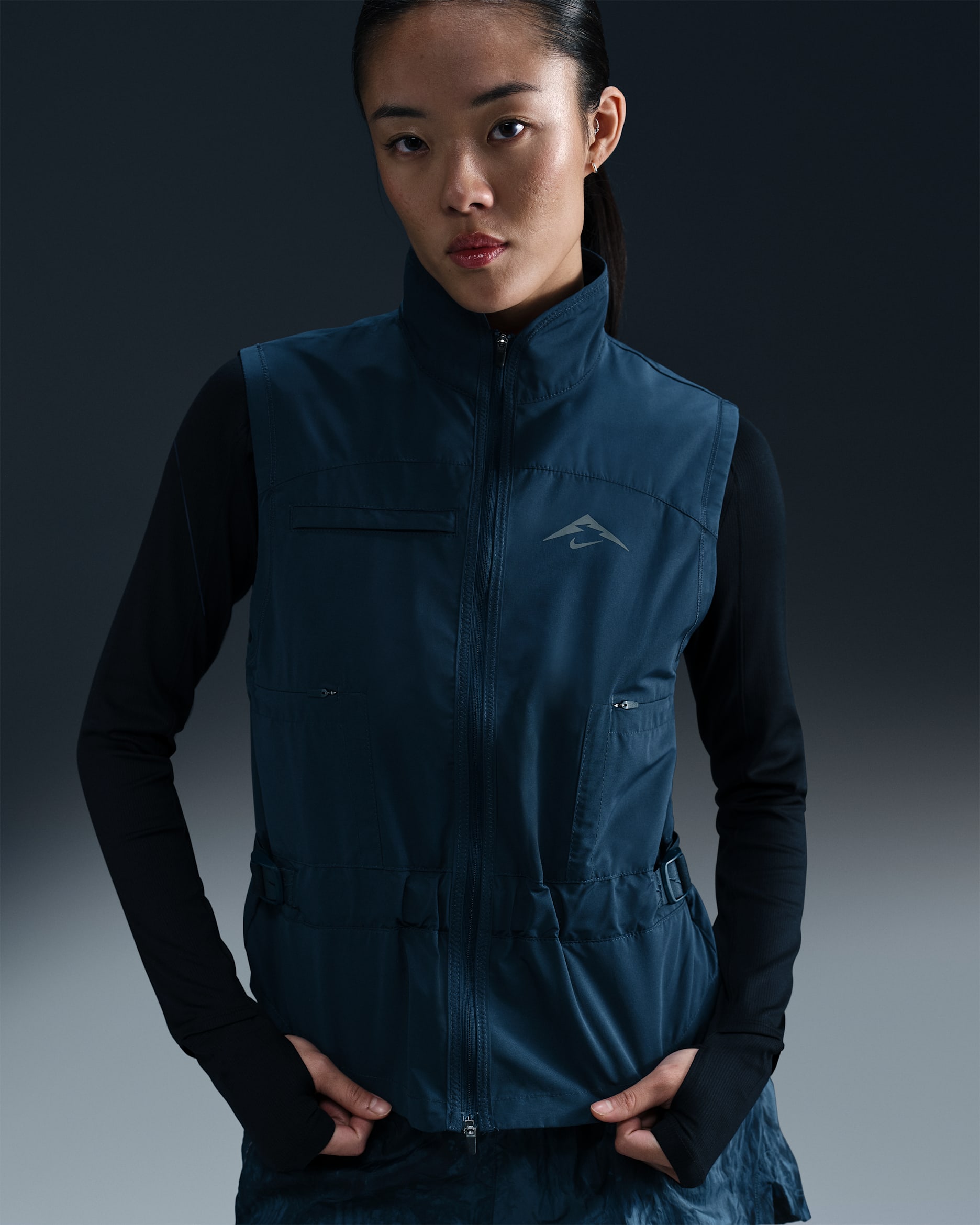 나이키 트레일 여성 리펠 러닝 베스트 - 아머리 네이비/다크 스모크 그레이