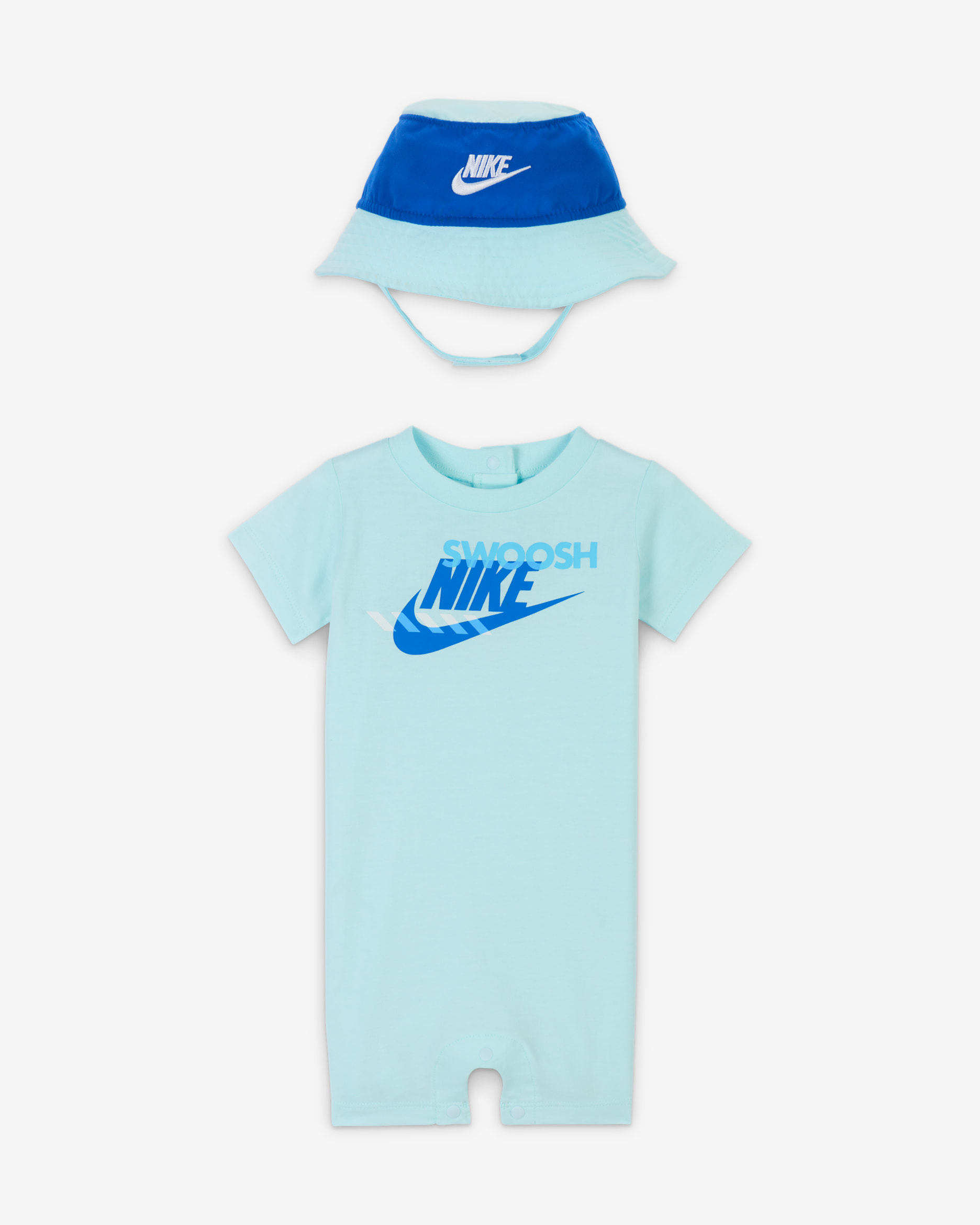 Nike Sportswear PE kezeslábas és karimás sapkaszett babáknak (0-9 hónapos korig) - Glacier Blue