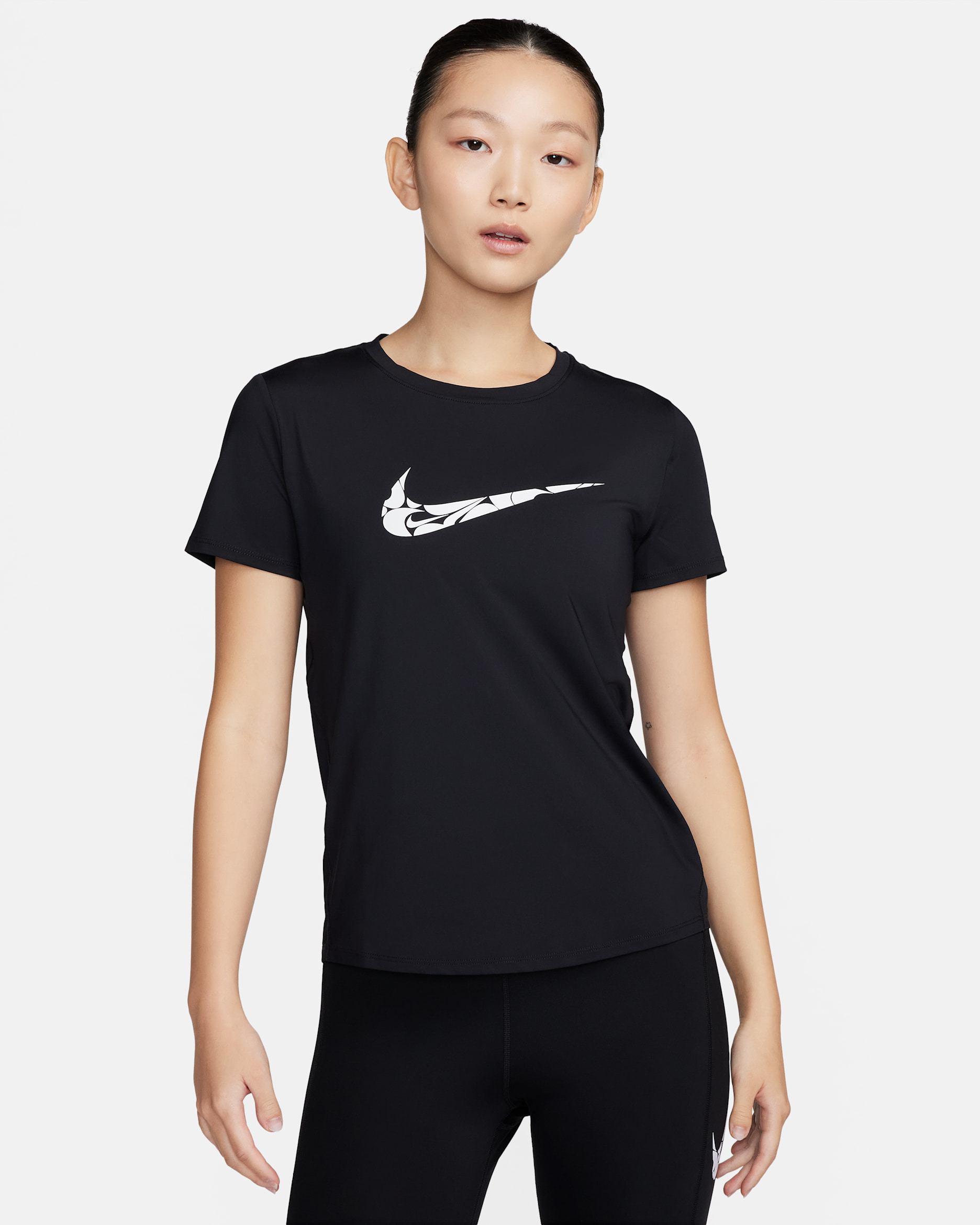 Nike One Swoosh Women's Dri-FIT Short-Sleeve Running Top - Black/White