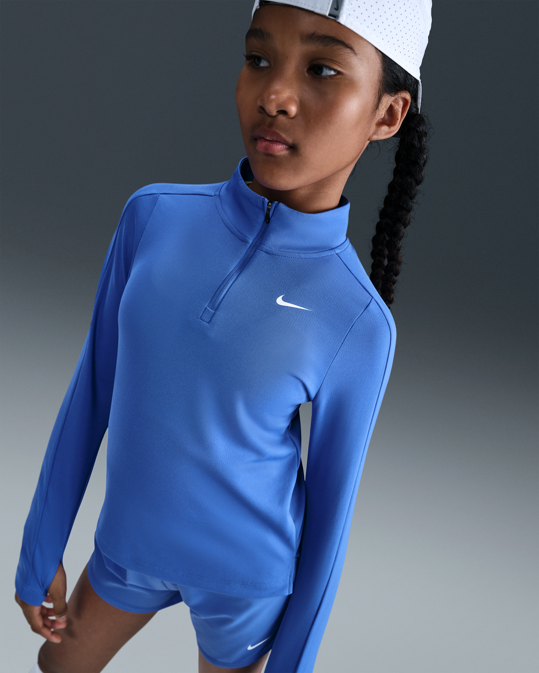 Nike Girls' Dri-FIT Long-Sleeve 1/4-Zip Top - Comet Blue/White