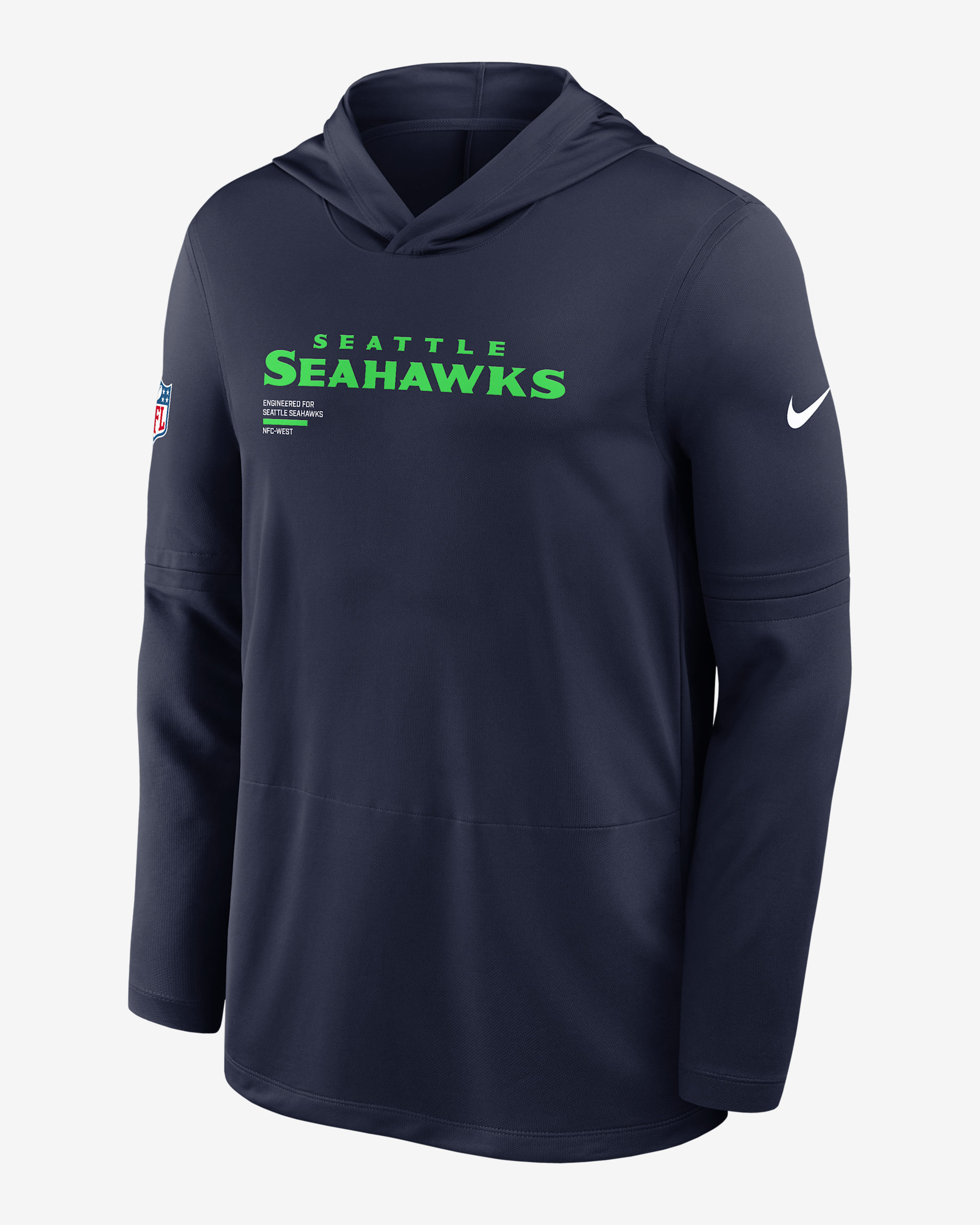 Playera de manga larga Nike Dri-FIT de la NFL con gorro para hombre Seattle Seahawks Pure Fury Sideline - Azul marino