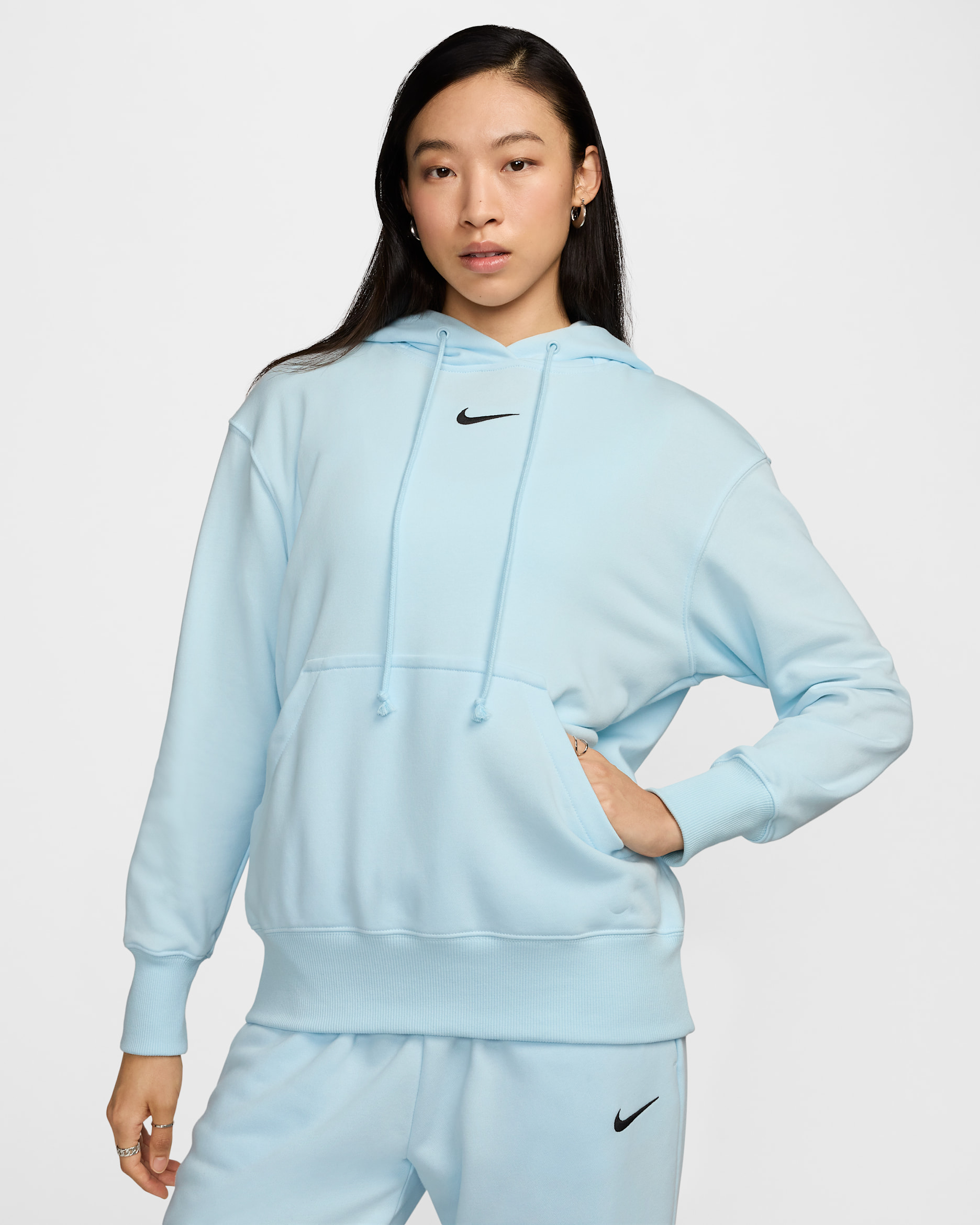 Nike Sportswear Phoenix Fleece 女款寬版套頭法國毛圈布連帽上衣 - Glacier Blue/黑色