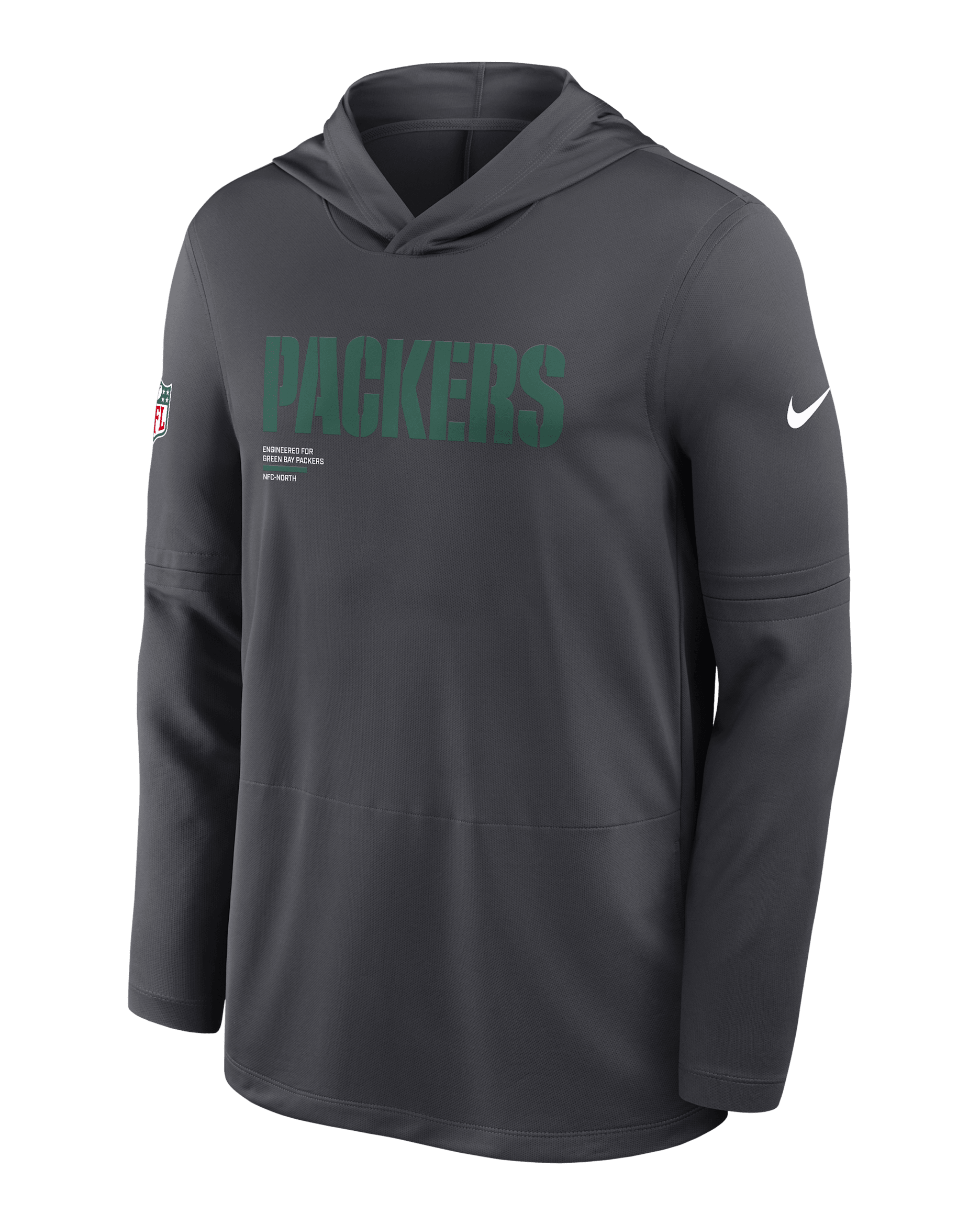 Playera de manga larga Nike Dri-FIT de la NFL con gorro para hombre Green Bay Packers Pure Fury Sideline - Antracita