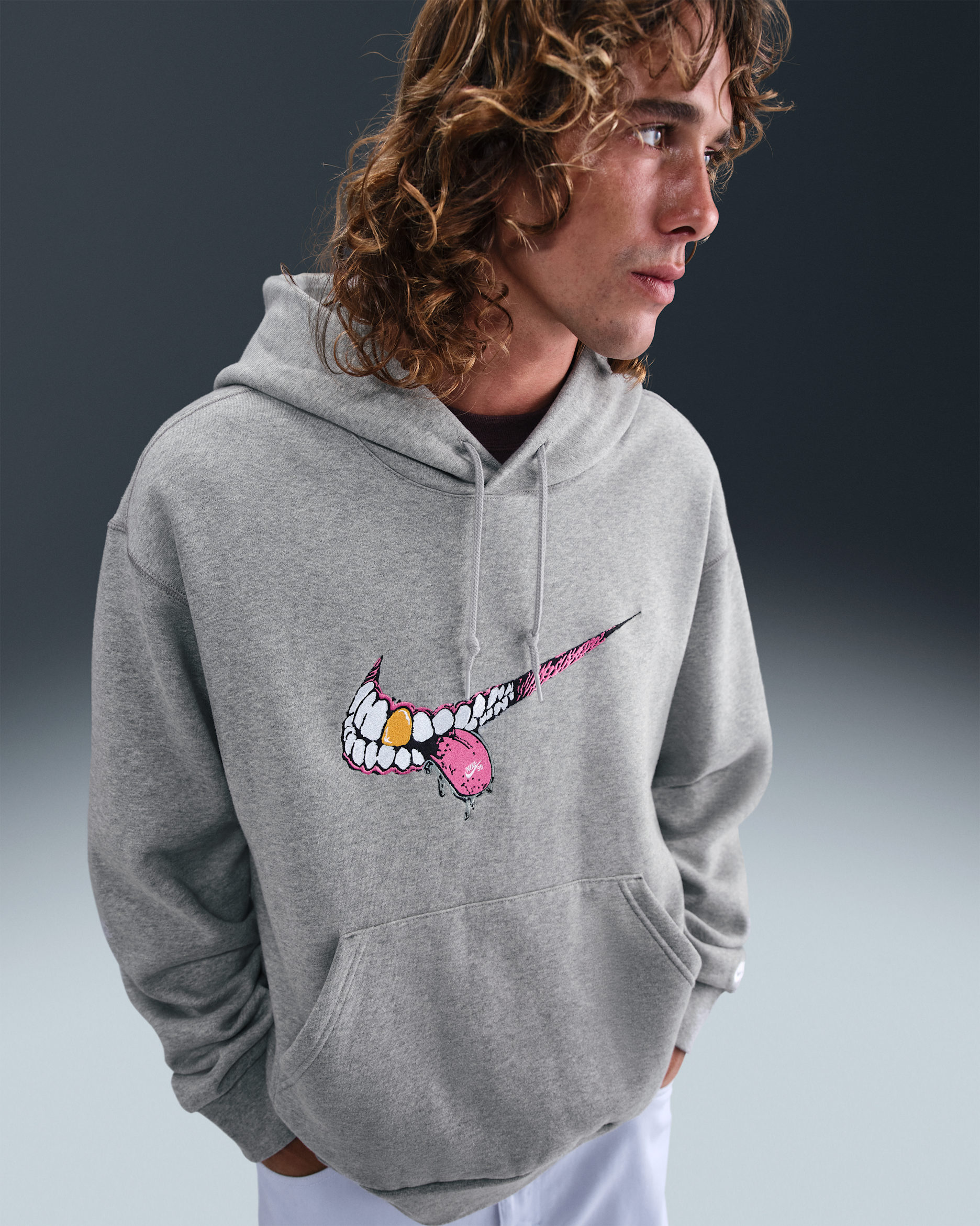 Nike SB Skate Pullover Hoodie - Dark Grey Heather/White