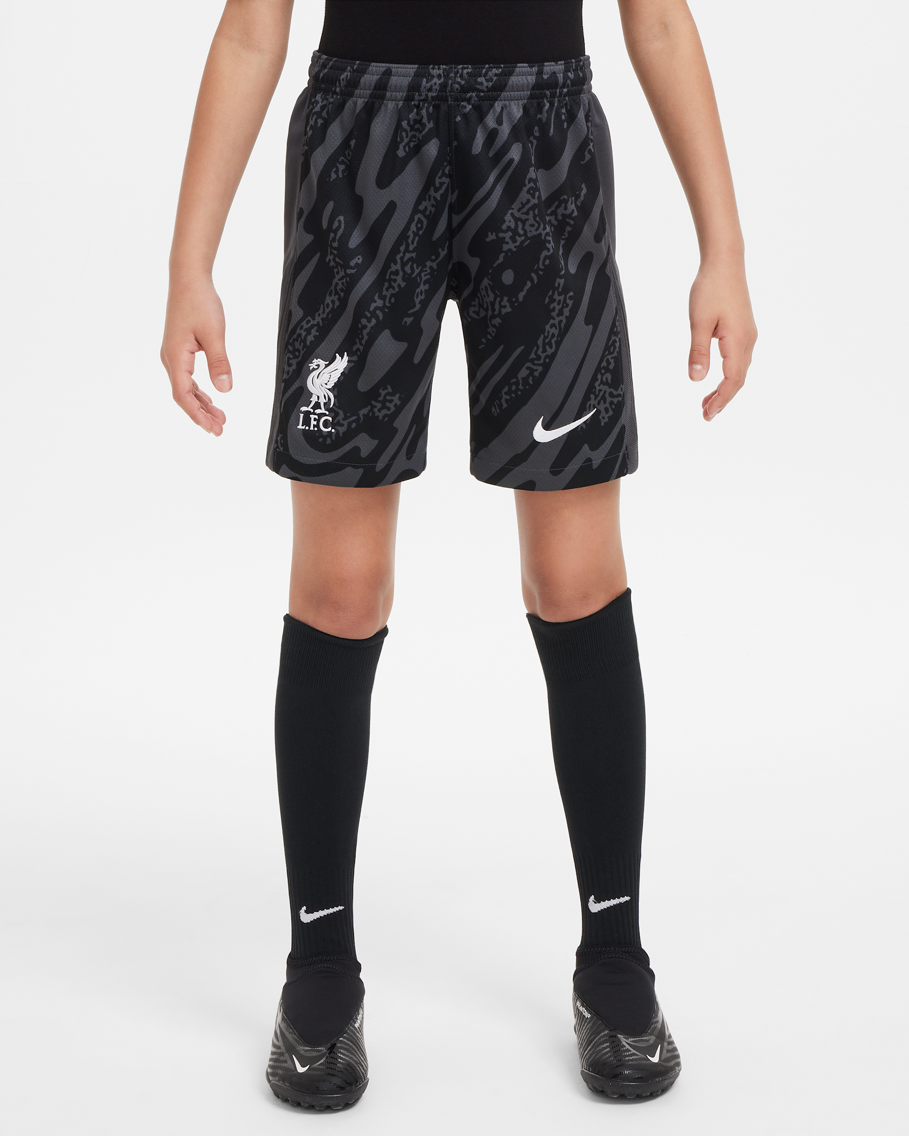 Liverpool FC 2024/25 Stadium (keeperdrakt) Nike Dri-FIT Replica fotballshorts til store barn - Anthracite/Svart/Hvit