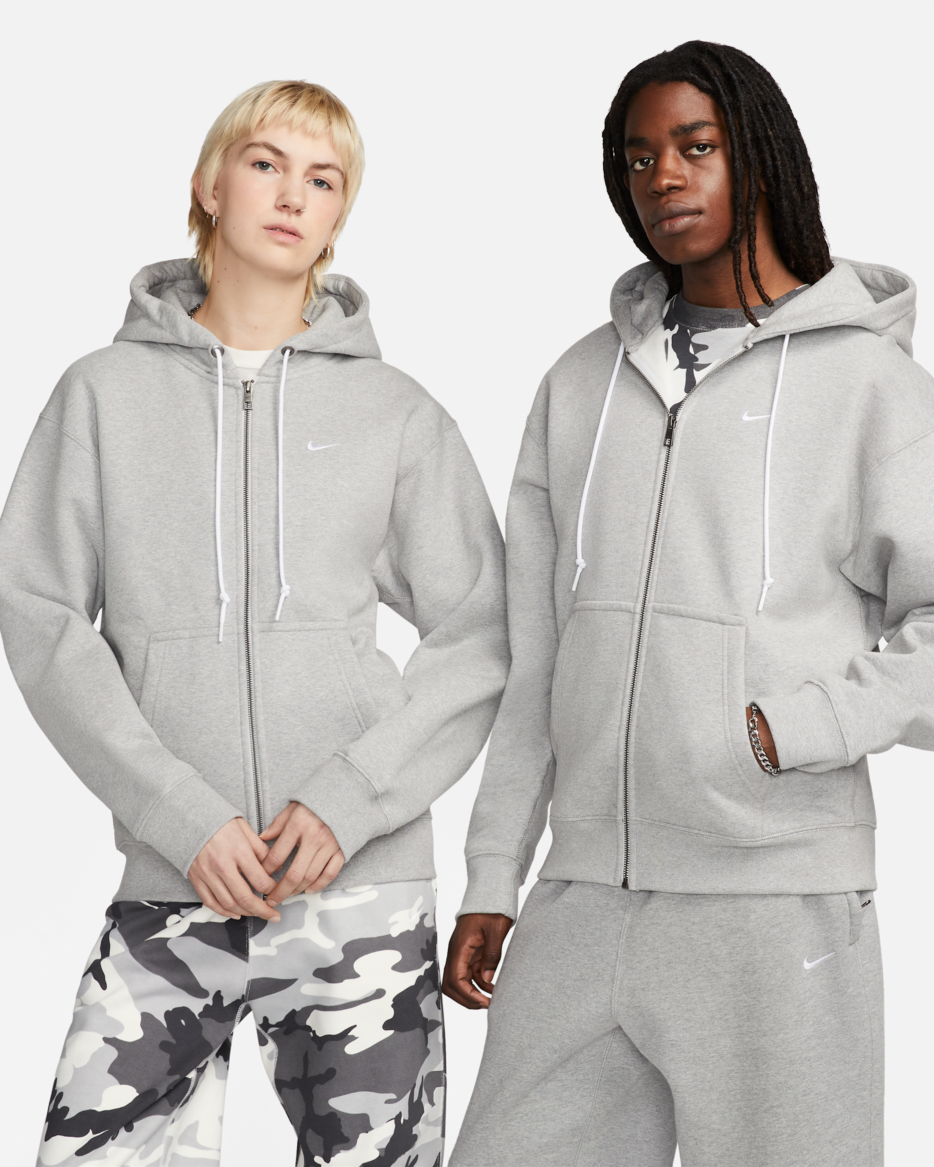 Nike Solo Swoosh Men's Full-Zip Hoodie - Dark Grey Heather/White