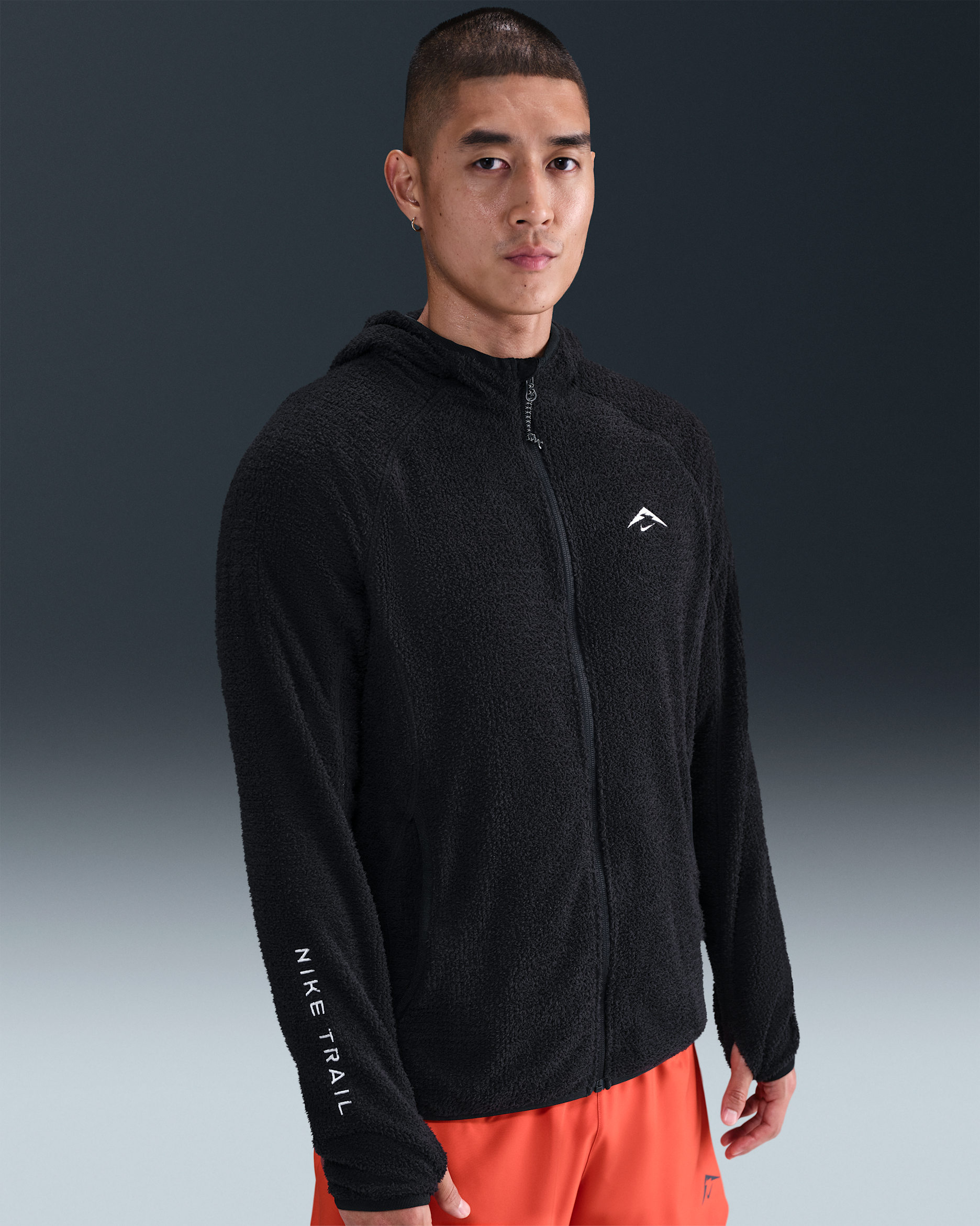 Nike Trail Men's Dri-FIT Fleece Running Jacket - Black/Summit White