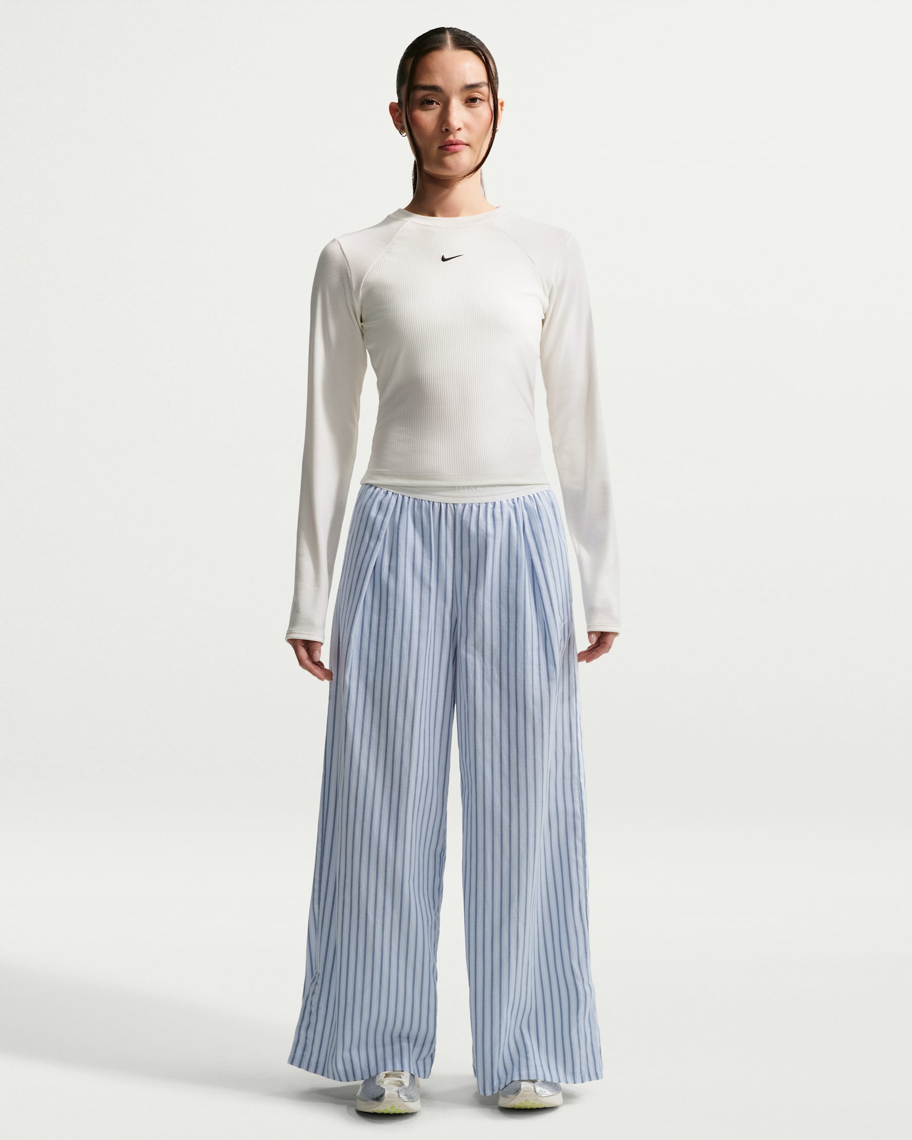 Nike Sportswear Chill Poplin Women's Loose Mid-Rise Woven Striped Trousers - Mystic Navy/Hydrogen Blue/Summit White