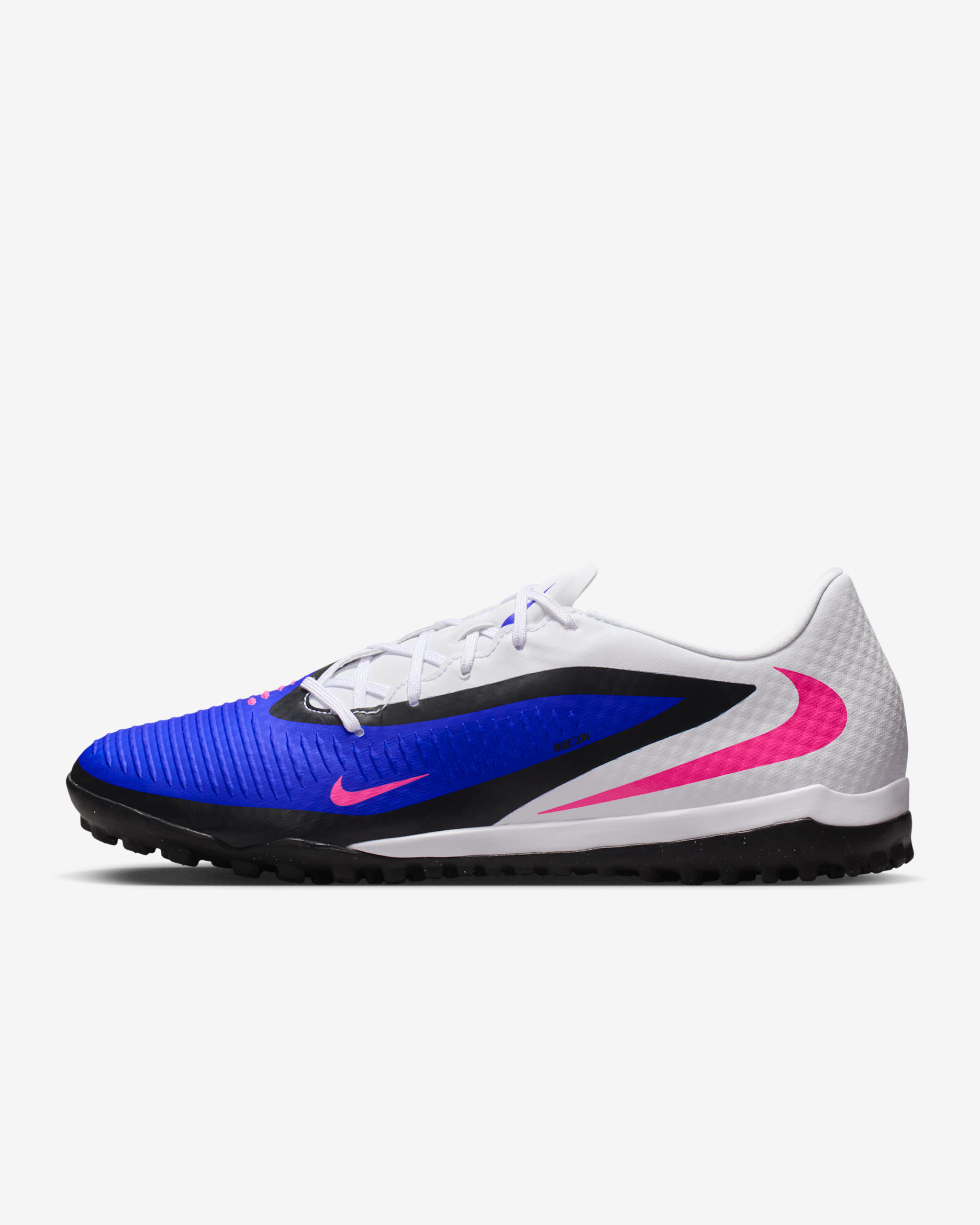 Tacos de fútbol para pasto sintético (turf) Nike Phantom 6 Low Academy - Azul carrera/Blanco/Avalancha rosa