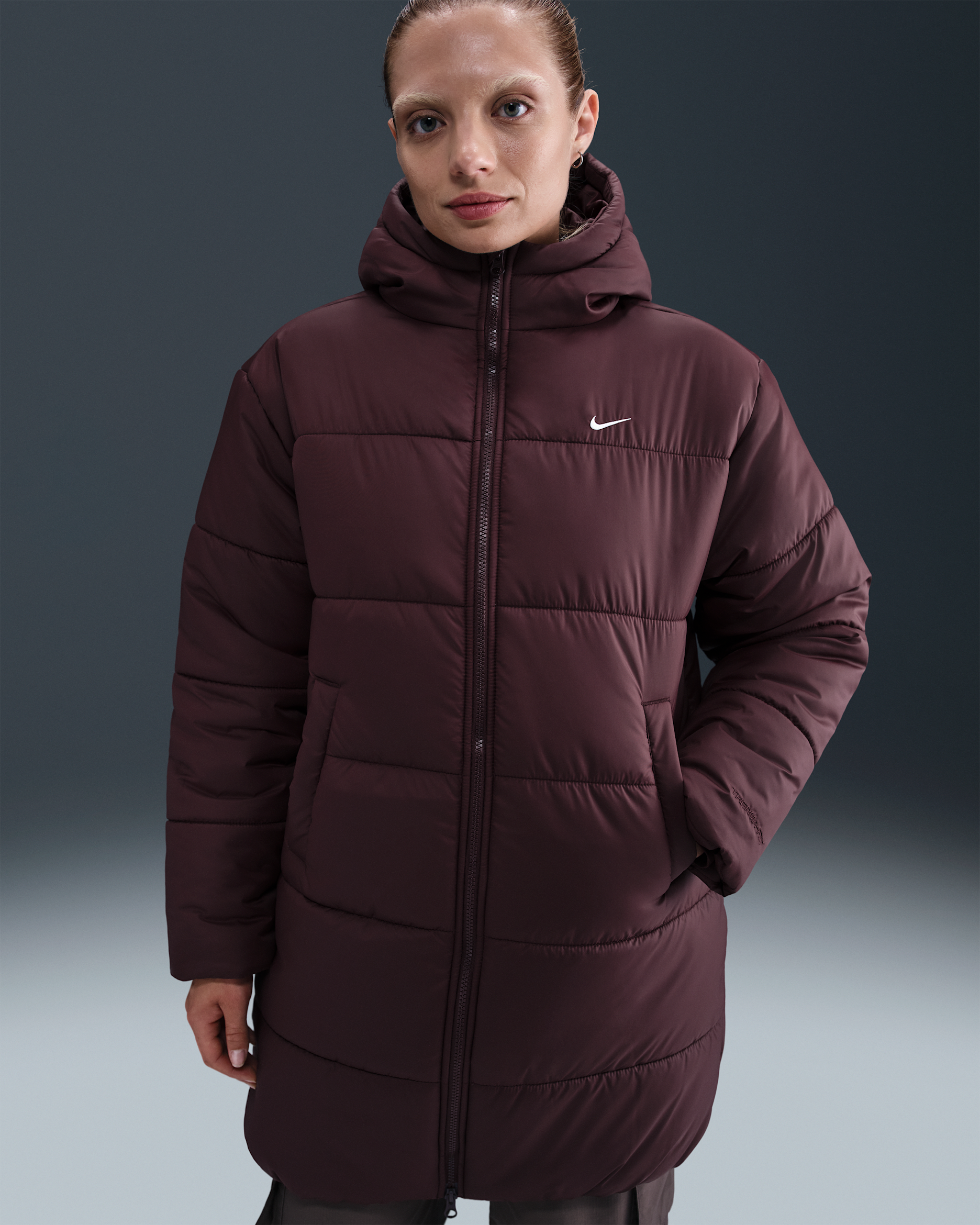Nike Sportswear Classic Women's Therma-FIT Loose Hooded Parka - Burgundy Crush/White