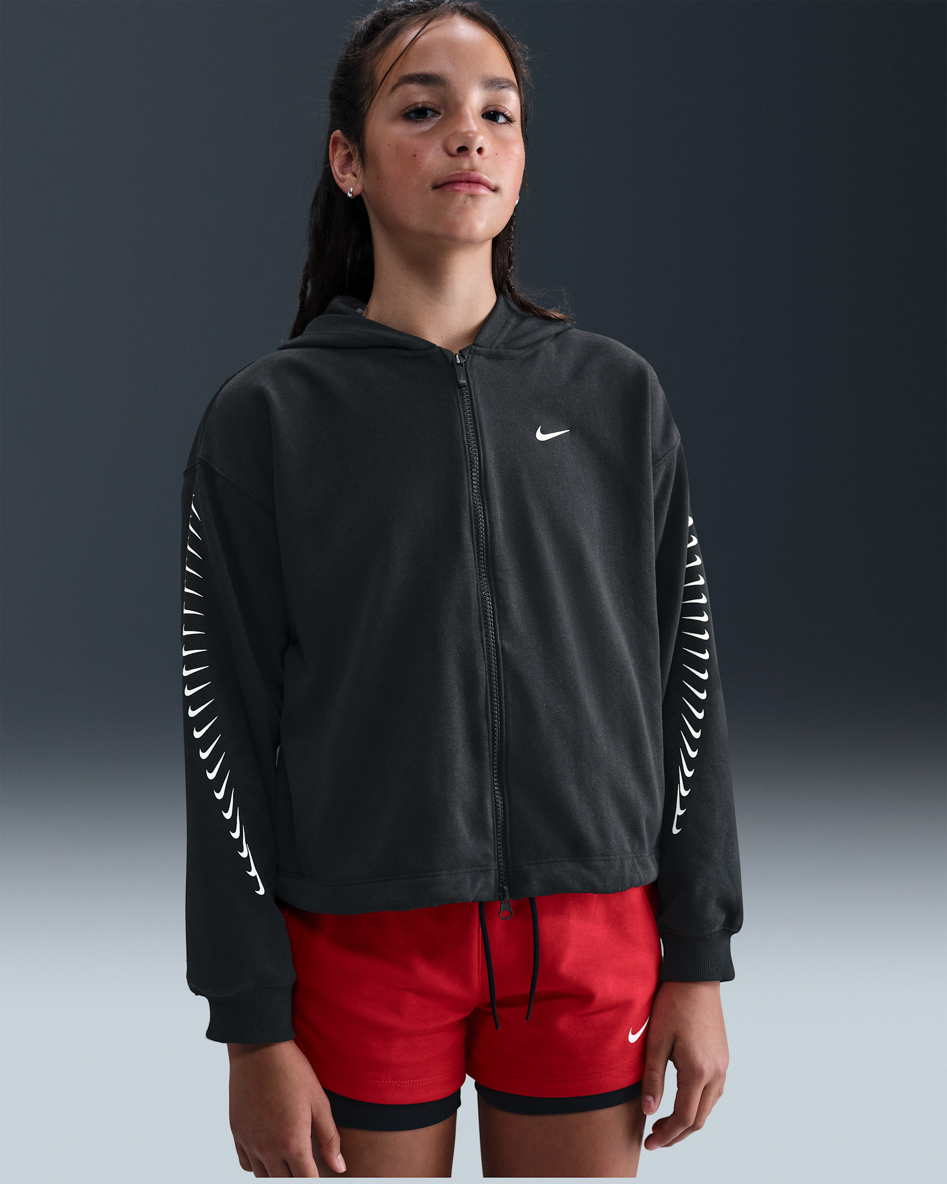 Nike Sportswear Girls' Dri-FIT Fleece Hoodie - Black/White