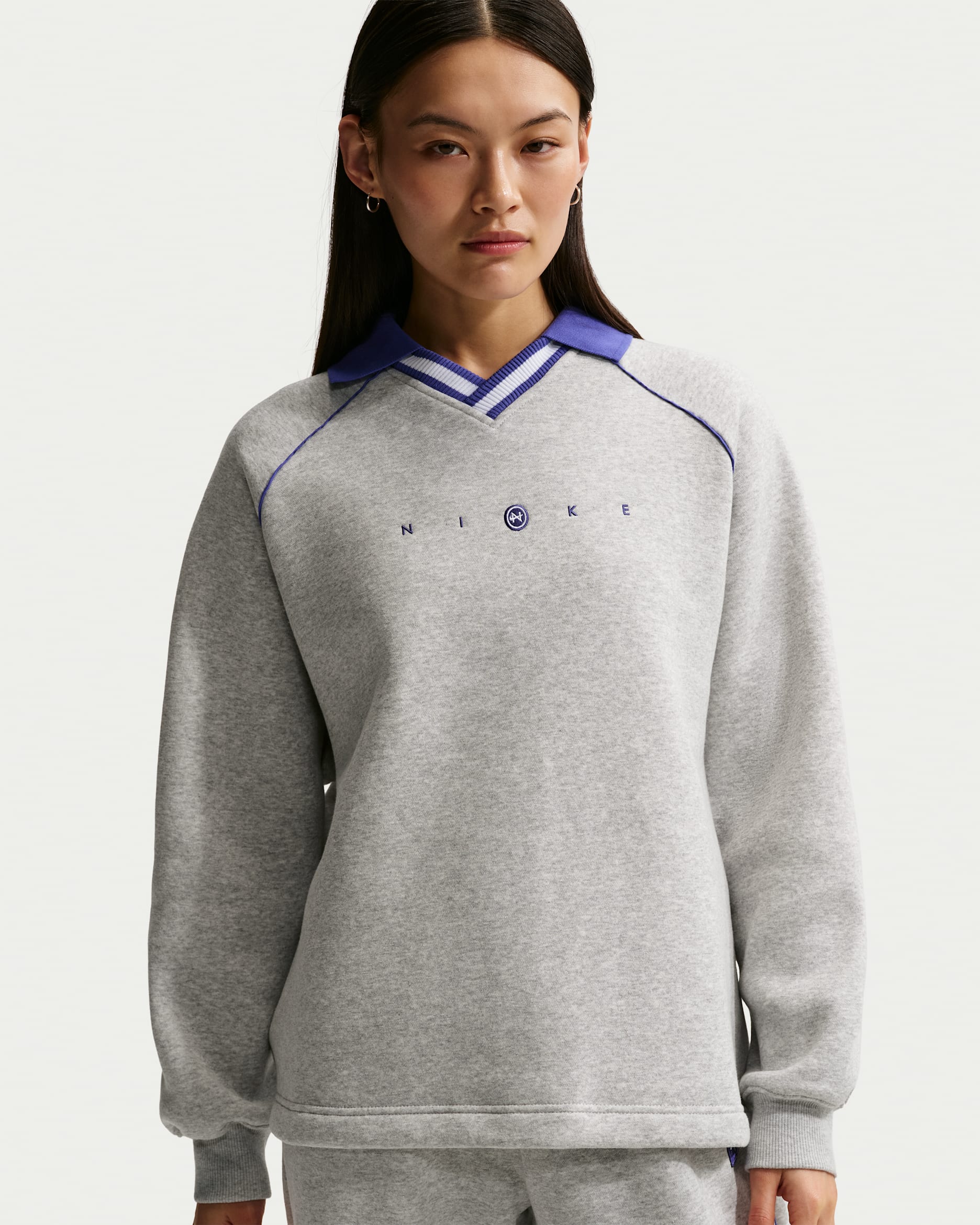 Nike Sportswear Phoenix Fleece oversized poloshirt met graphic voor dames - Pure Platinum/Heather/Lapis