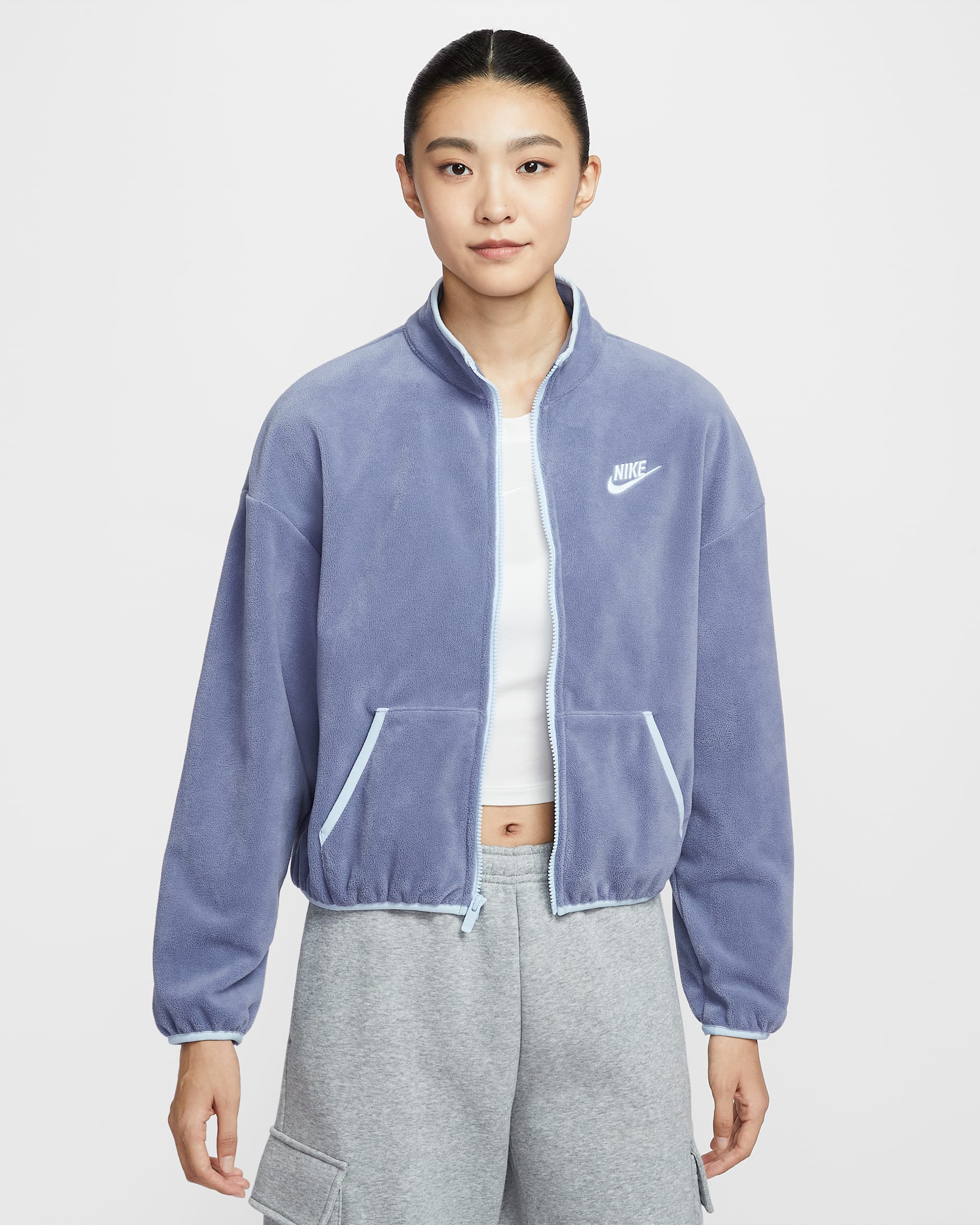 나이키 스포츠웨어 클럽 플리스 여성 루즈 핏 코지 트랙 재킷 - 월드 인디고/셀러스틴 블루