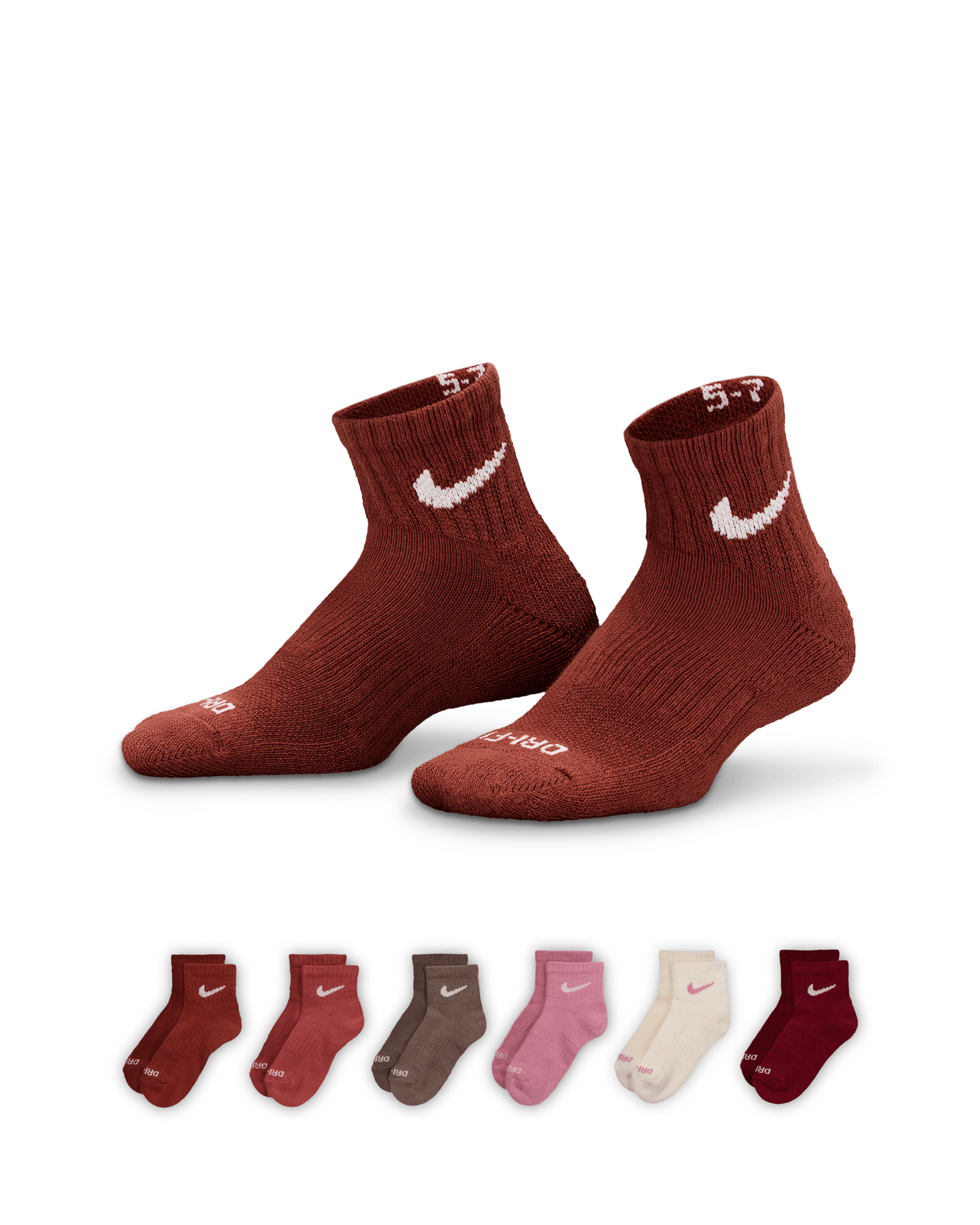Nike Dri-FIT Younger Kids' Ankle Socks (6-Pack) - Elemental Pink