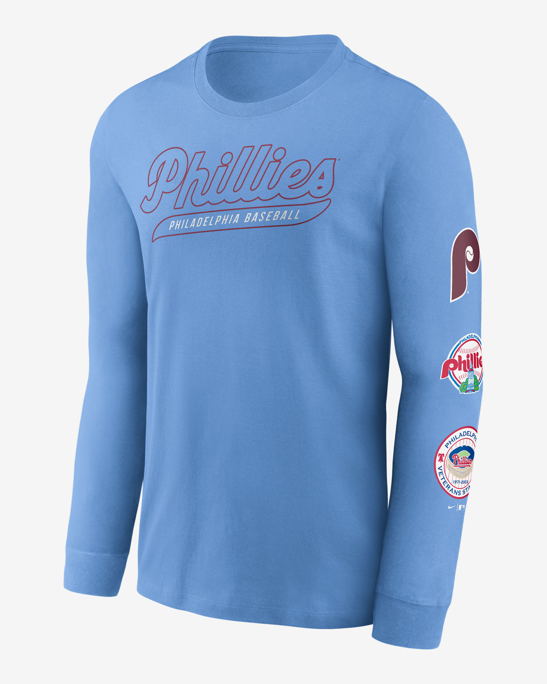 Playera de manga larga Nike de la MLB para hombre Philadelphia Phillies Cooperstown Knockout - Azul claro