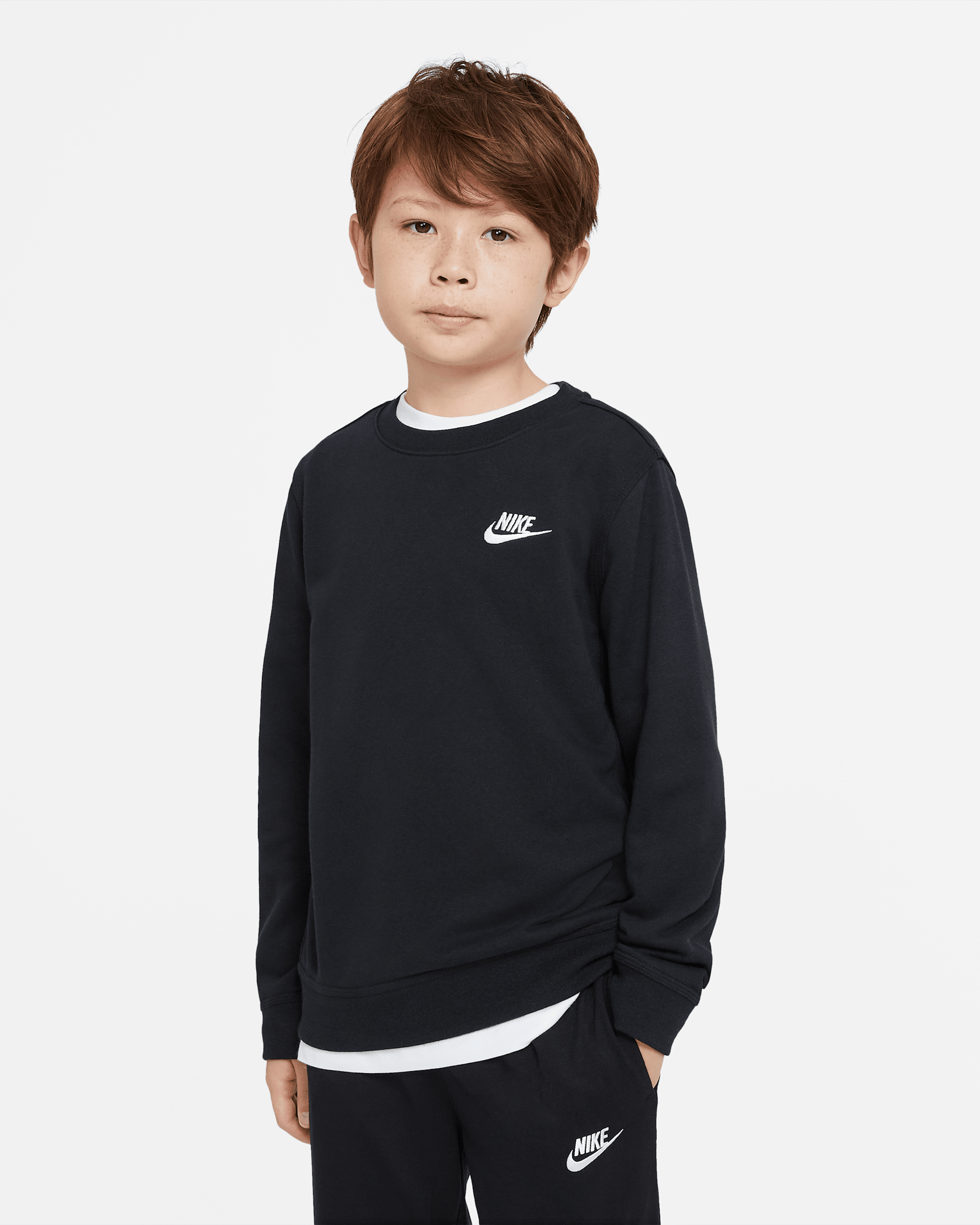 Nike Sportswear Big Kids' (Boys') French Terry Crew - Black/White