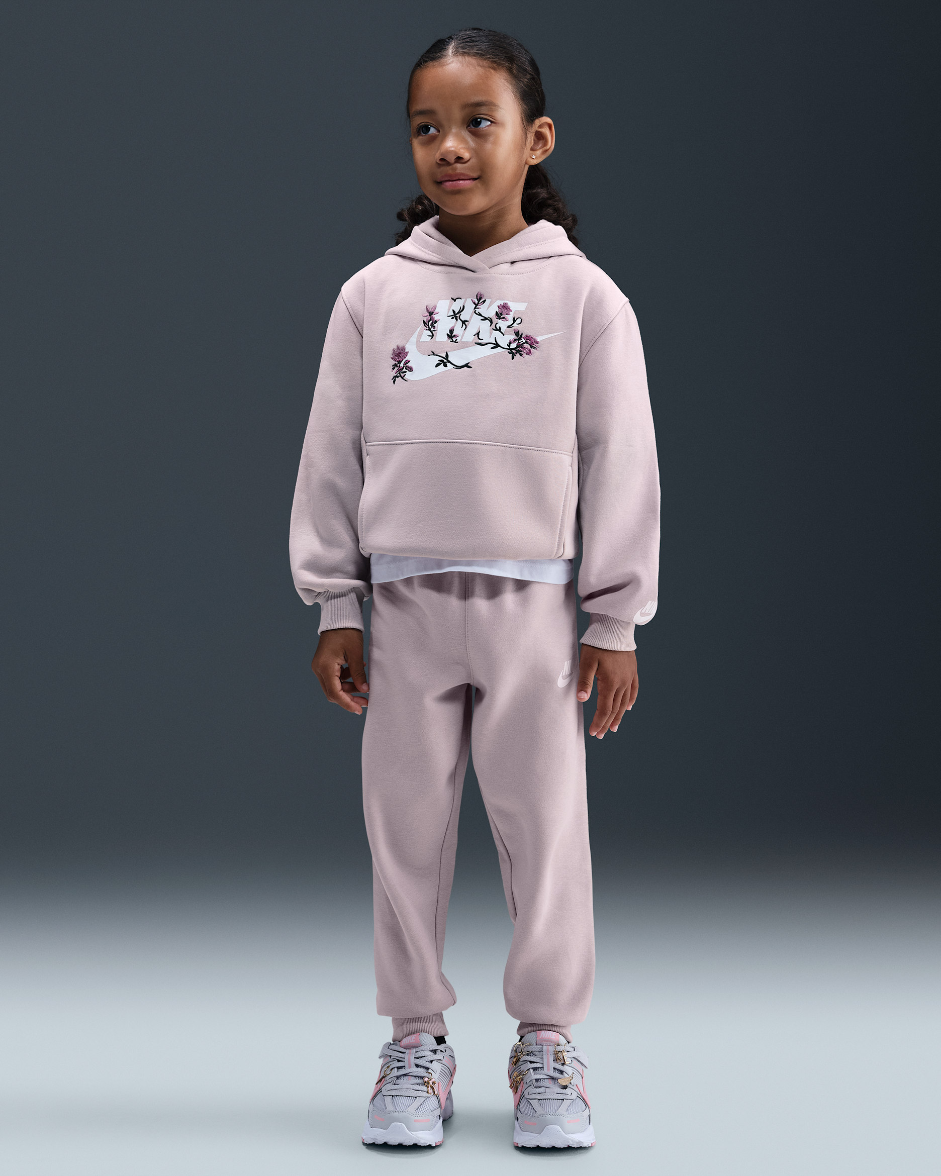 Conjunto de joggers de dos piezas Floral Futura para niños talla pequeña Nike - Violeta platino