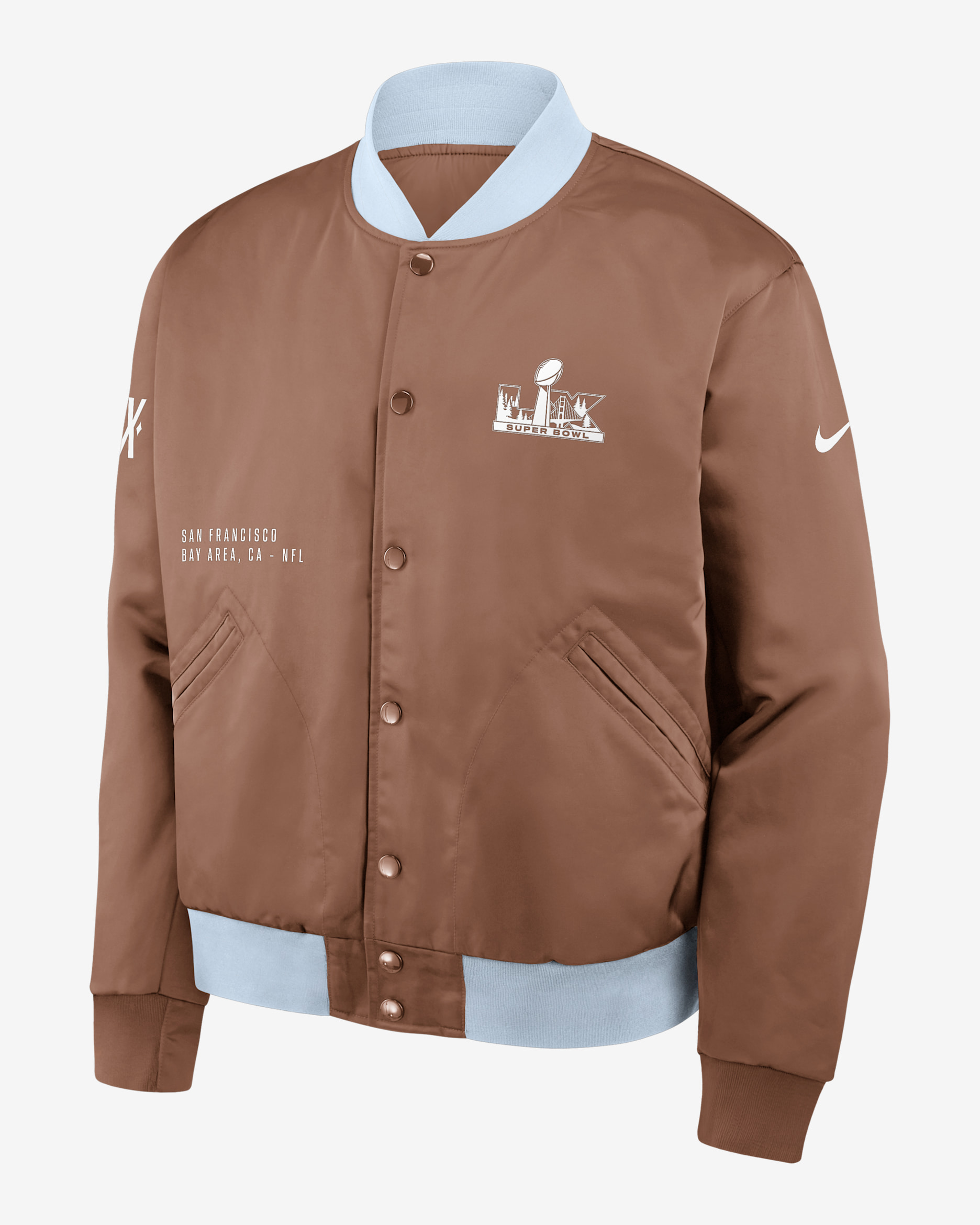 Super Bowl LX Legacy Men's Nike NFL Full-Snap Bomber Jacket - Brown