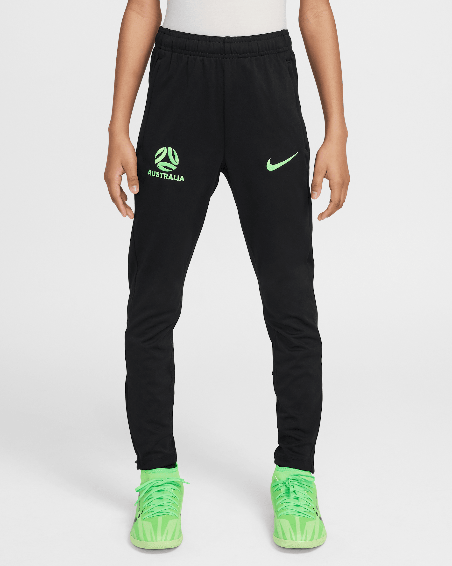 Australia Academy Pro Older Kids' Nike Dri-FIT Football Knit Pants - Black/Lime Blast/Lime Blast