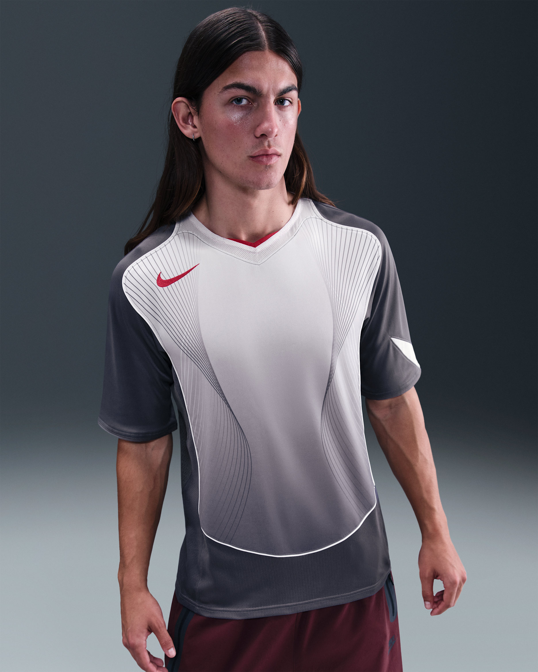 Nike Total 90 Men's Dri-FIT Short-Sleeve Soccer Jersey - Light Graphite/Sail/Gym Red/Gym Red