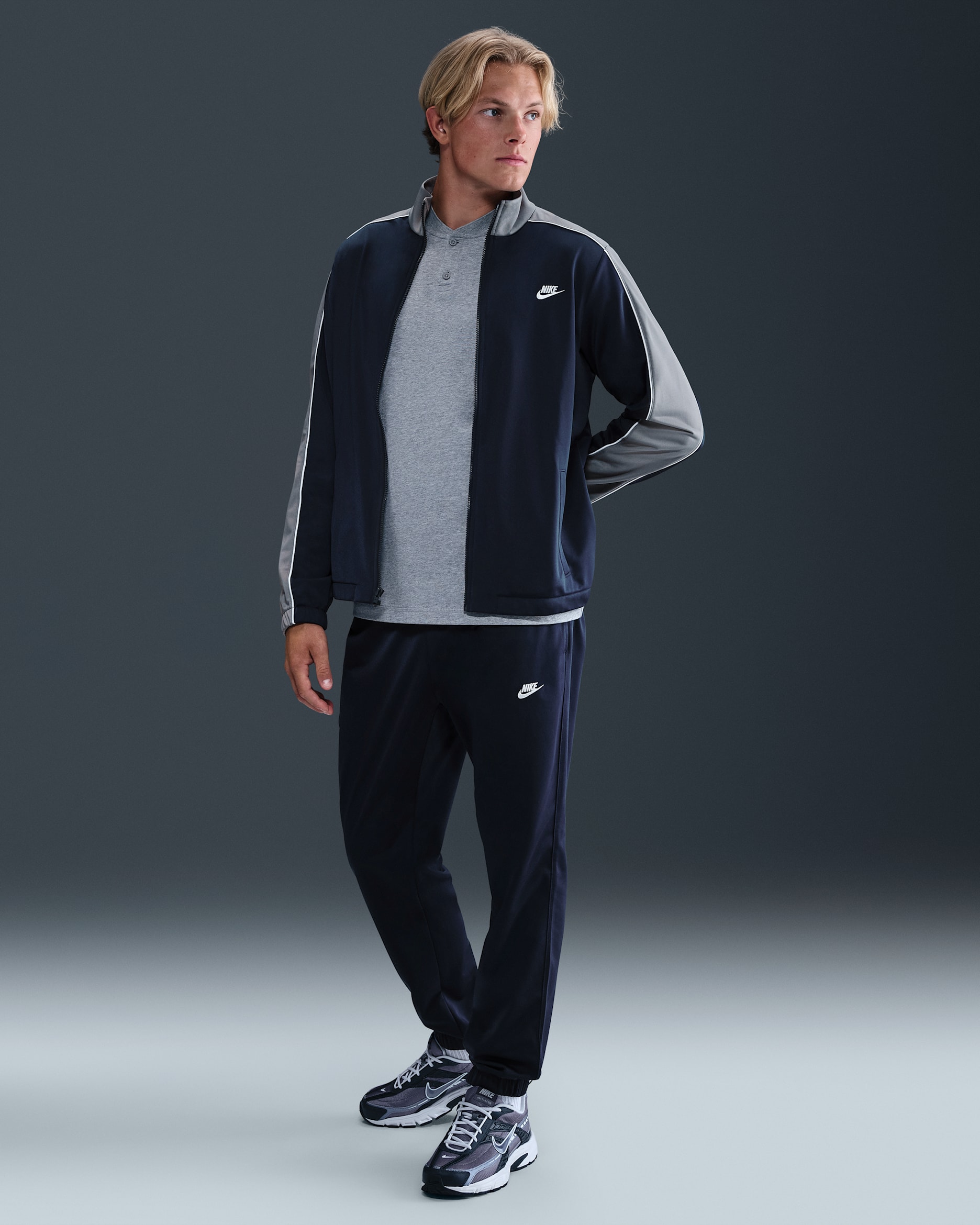 Nike Sportswear Club Men's Poly-Knit Tracksuit - Obsidian/Smoke Grey/White/White