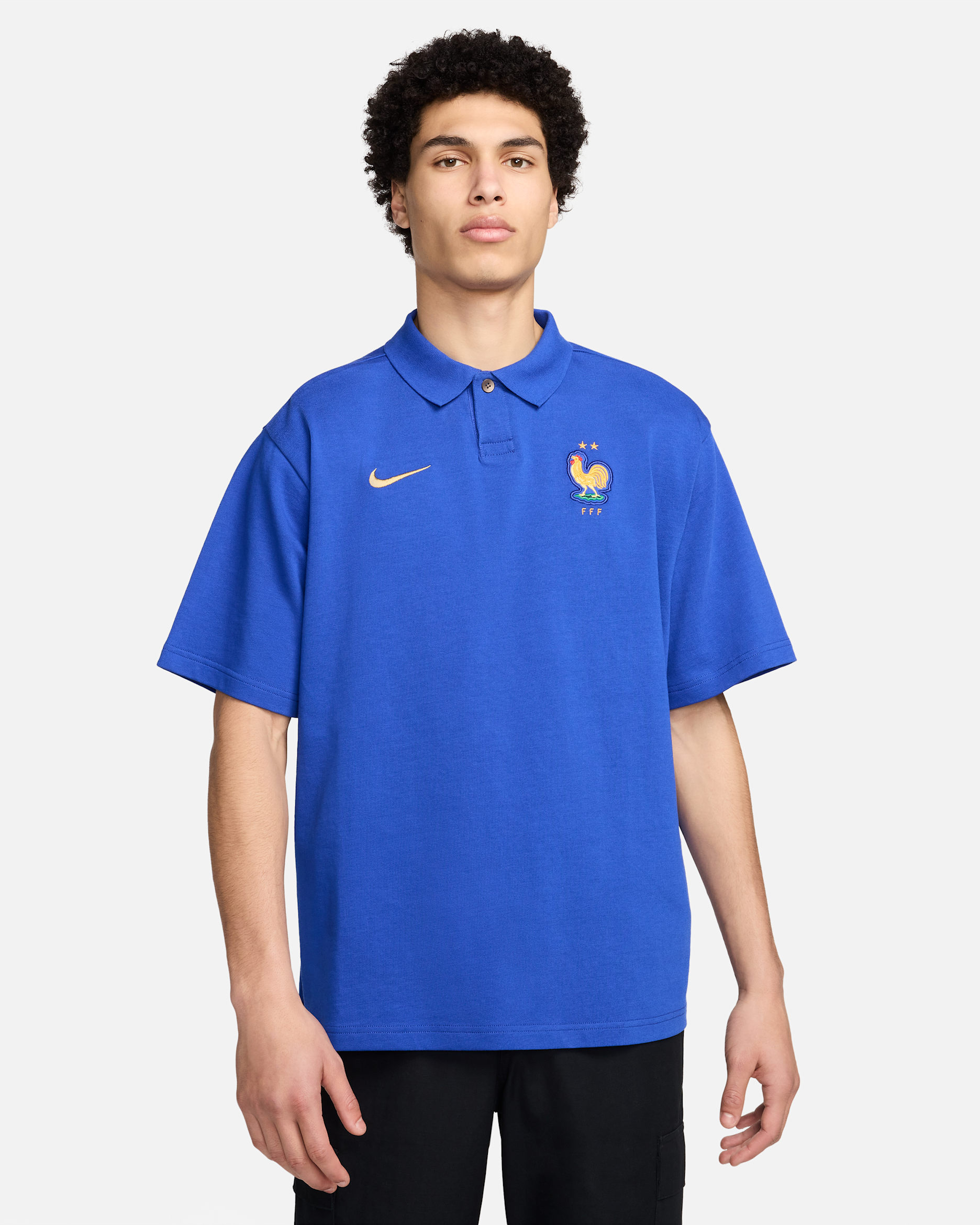 FFF Nike oversized voetbalpoloshirt voor heren - Bright Blue/Club Gold