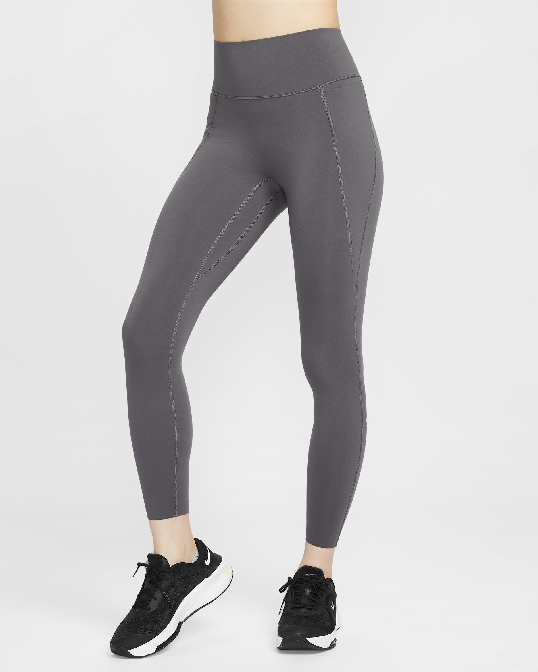 Nike Universa Women's High-Waisted 7/8 Leggings with No Front Seam - Thunder Grey/Thunder Grey/Dark Shadow