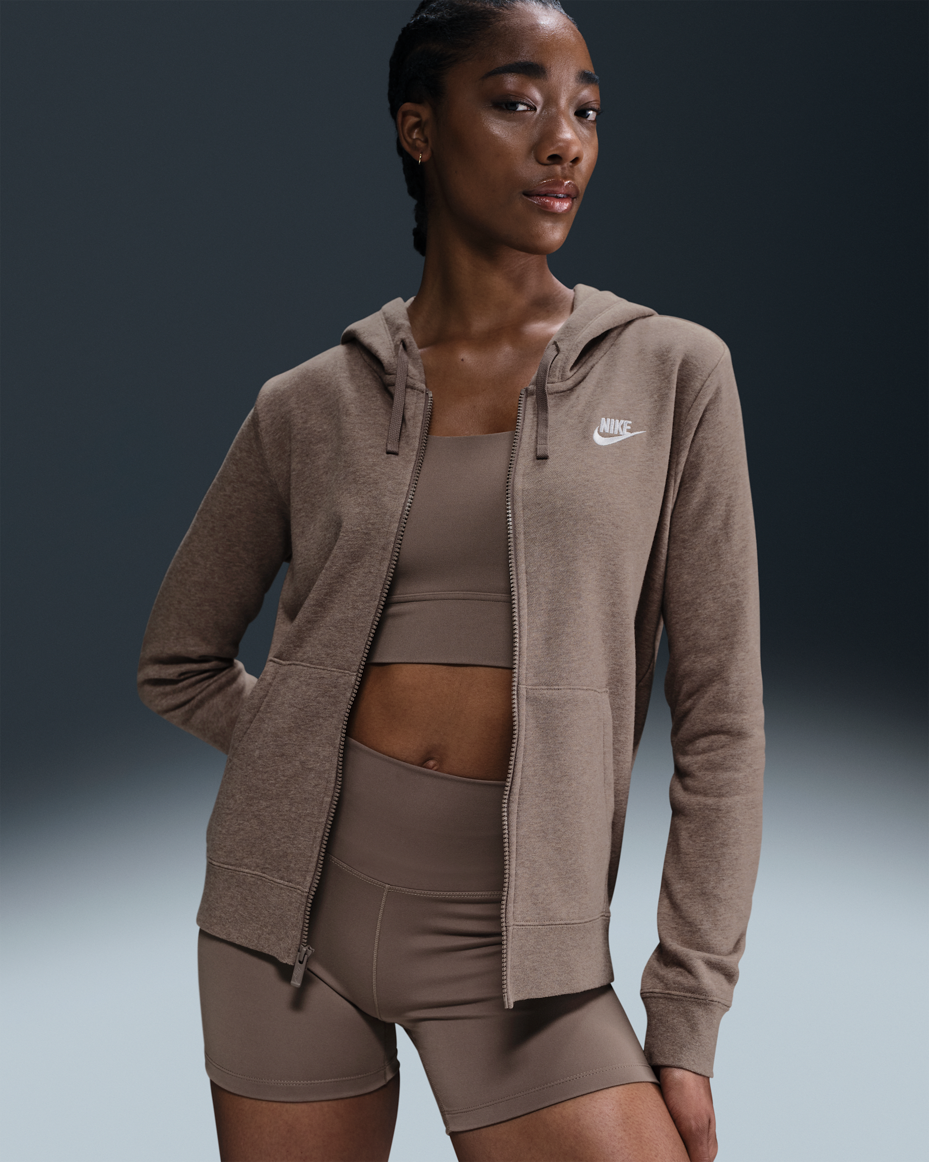 Nike Sportswear Club Fleece Women's Full-Zip Hoodie - Mink Brown/Heather/White