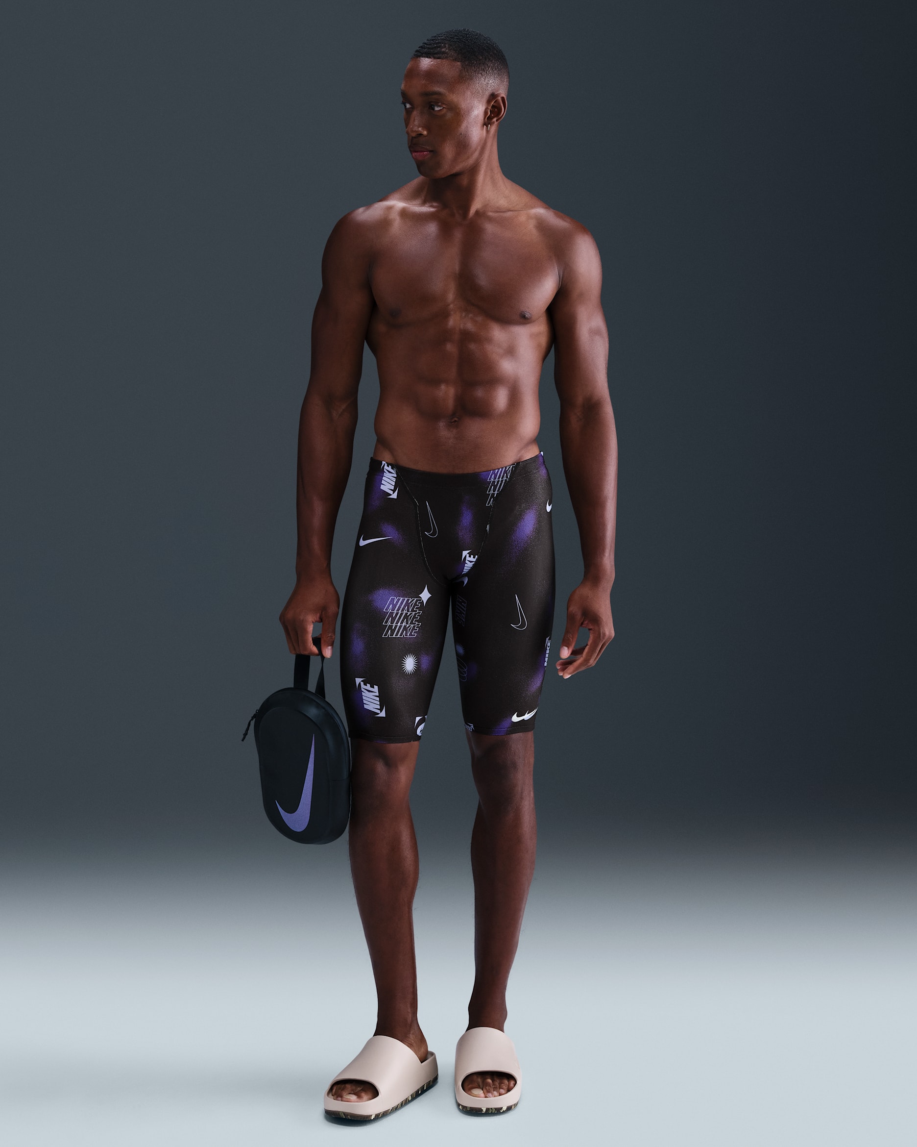 Jammer para hombre Nike Swim HydraStrong - Negro/Morado cancha/Hortensias/Blanco
