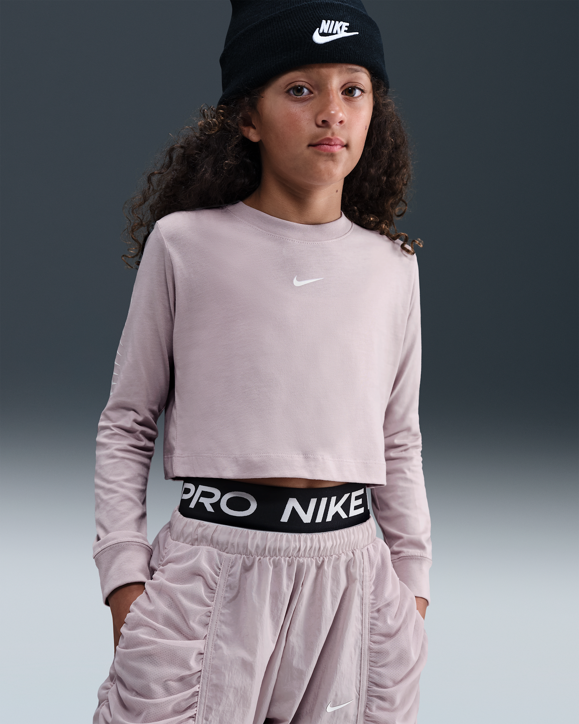 Nike Sportswear Older Kids' (Girls') Cropped Long-Sleeve T-Shirt - Platinum Violet