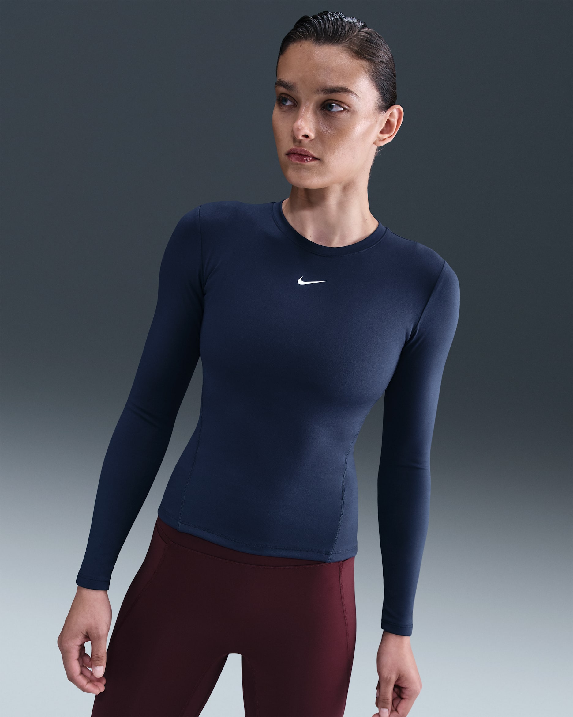 Maglia a manica lunga Dri-FIT Nike One Fitted – Donna - Midnight Navy/Bianco