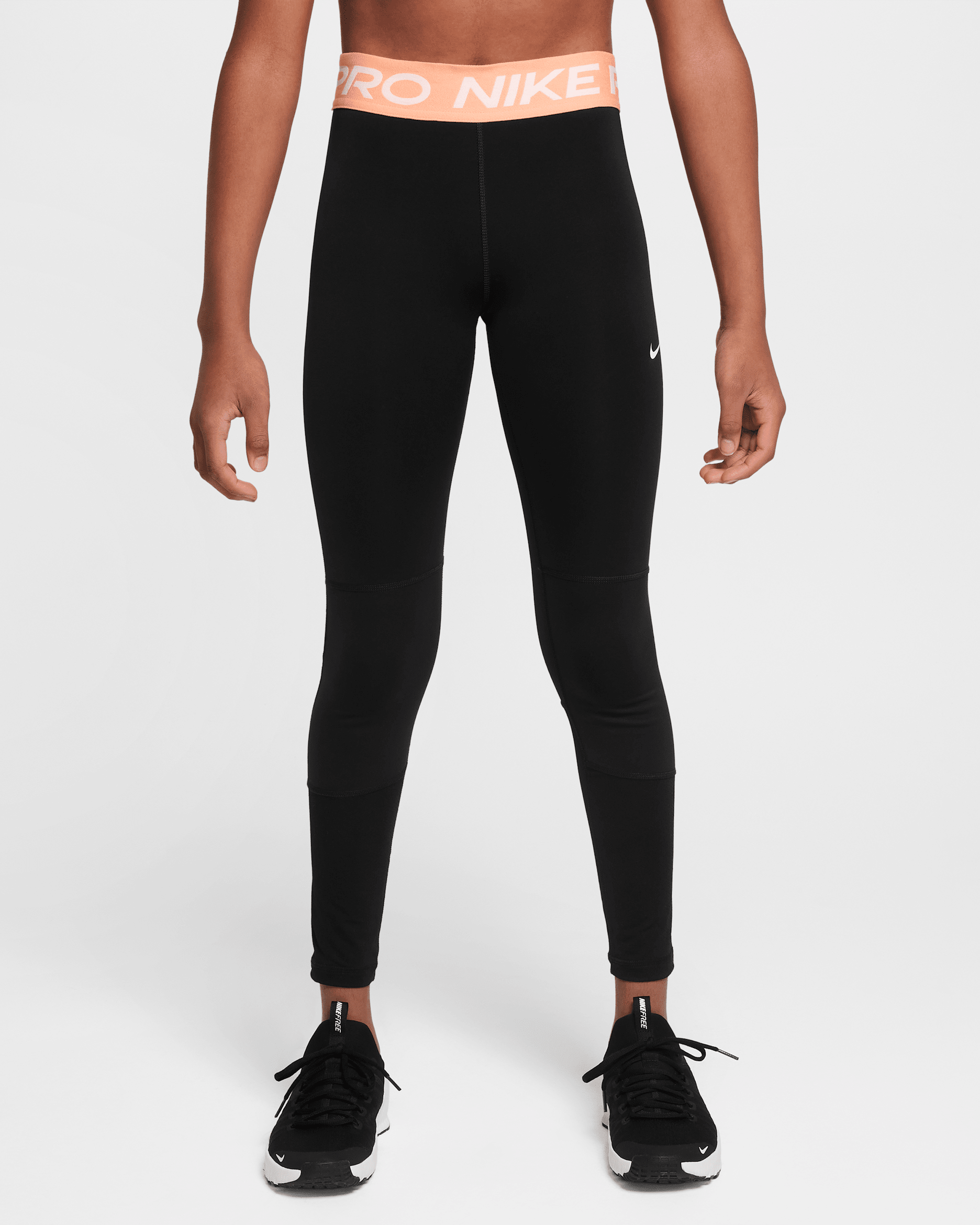 Nike Pro Dri-FIT Older Kids' (Girls') Leggings - Black/Apricot Agate/White