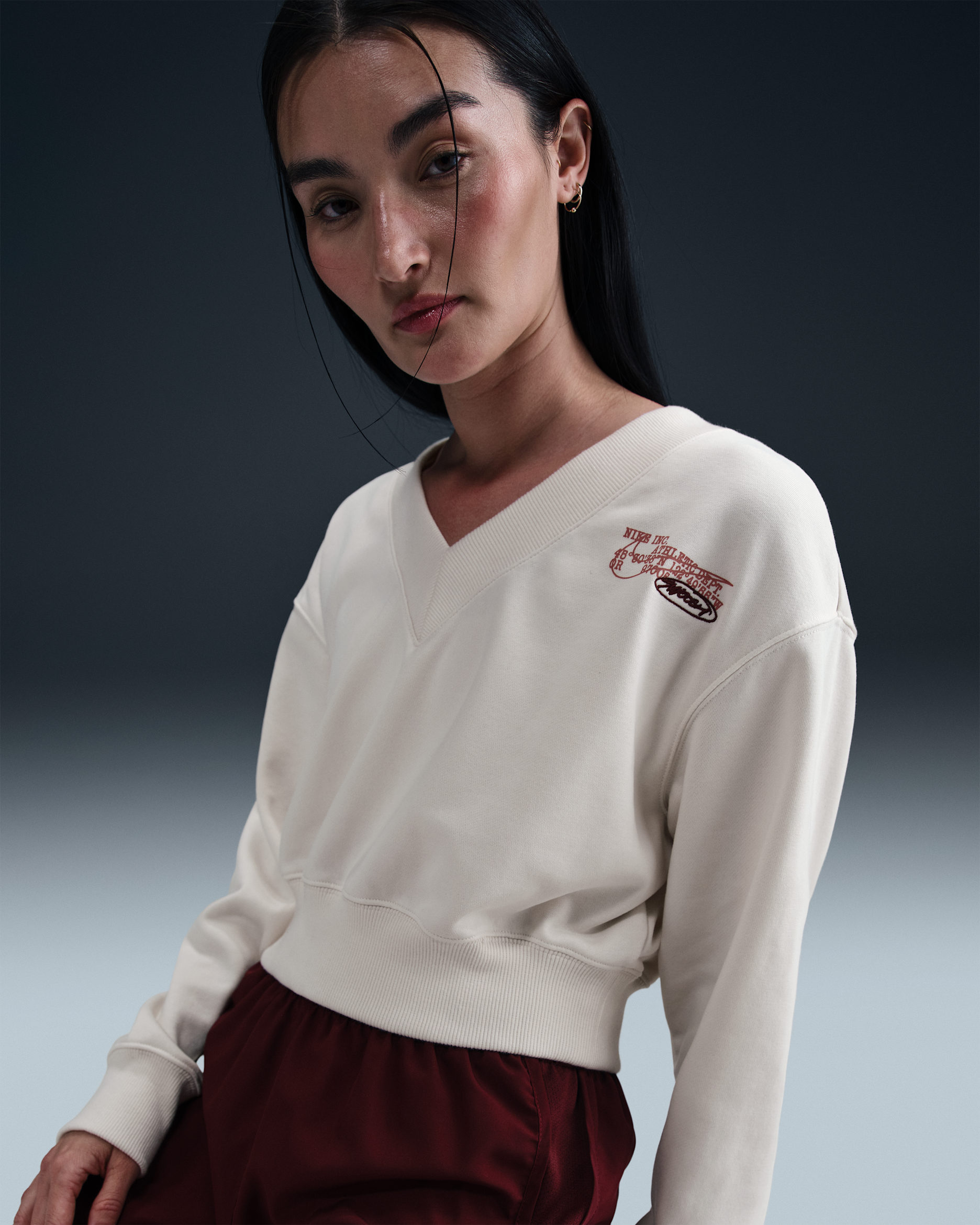 เสื้อเอวลอยคอวีขนาดโอเวอร์ไซส์ผู้หญิง Nike Sportswear Phoenix Fleece - Phantom/Phantom