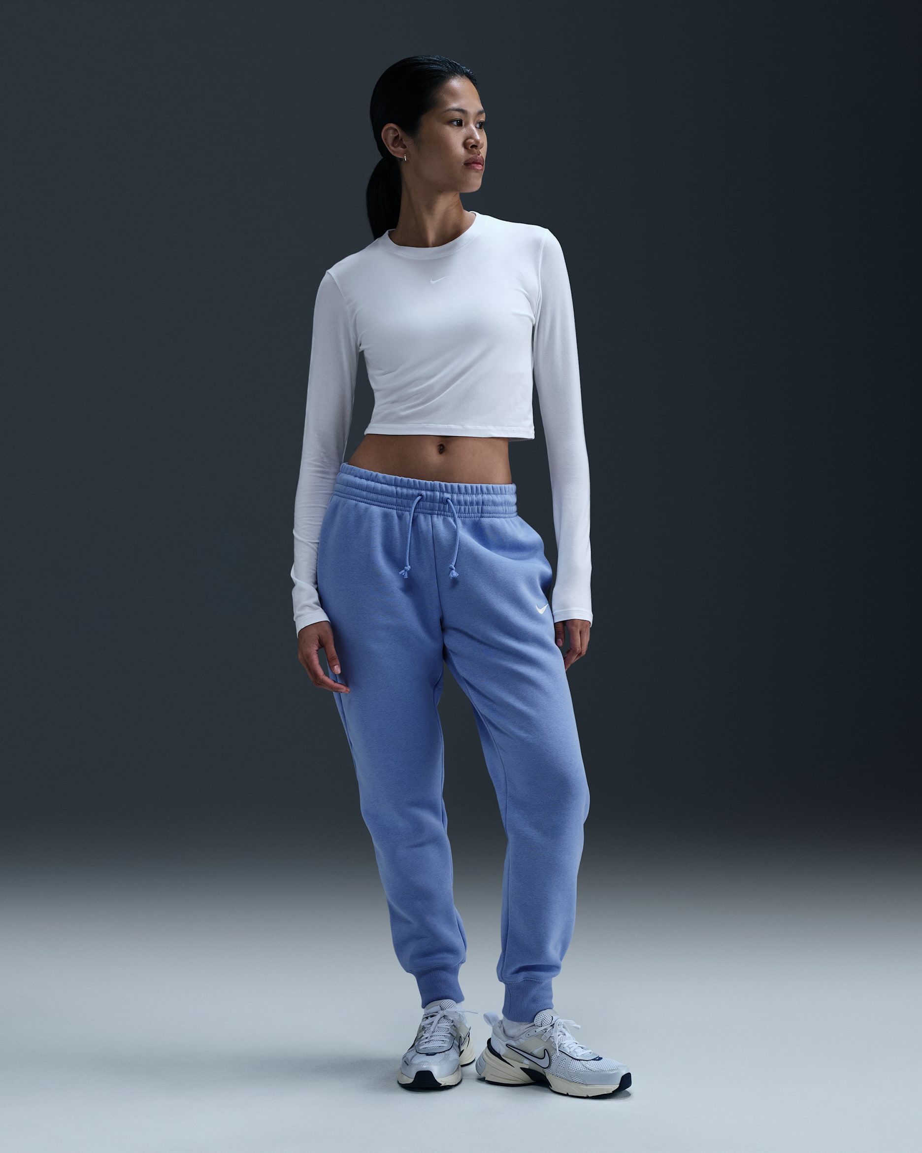 Pants de entrenamiento de tiro medio para mujer Nike Sportswear Phoenix Fleece - Royal pulso/Vela