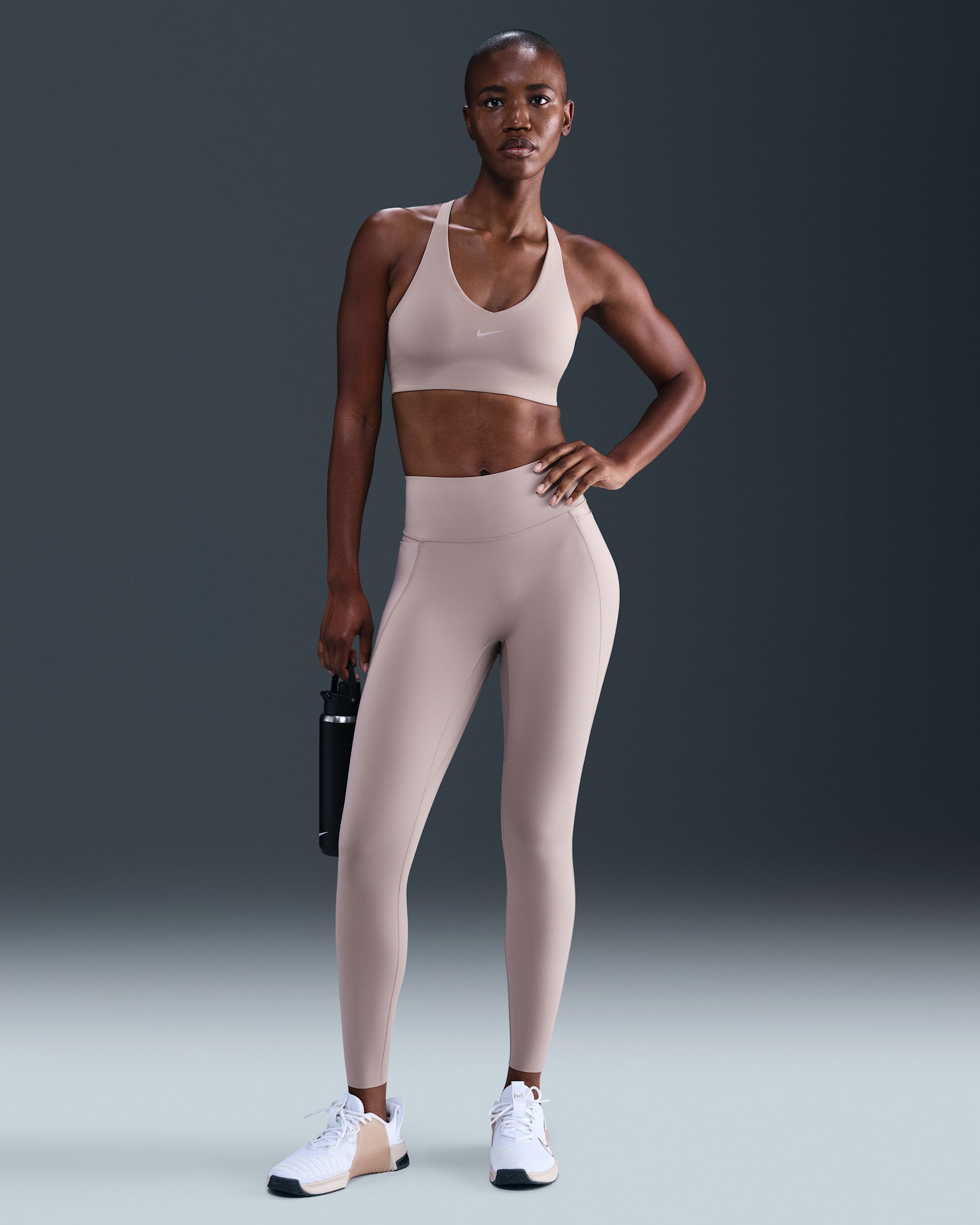 Nike Universa Women's High-Waisted 7/8 Leggings with No Front Seam - Malt/Mink Brown/Moon Particle