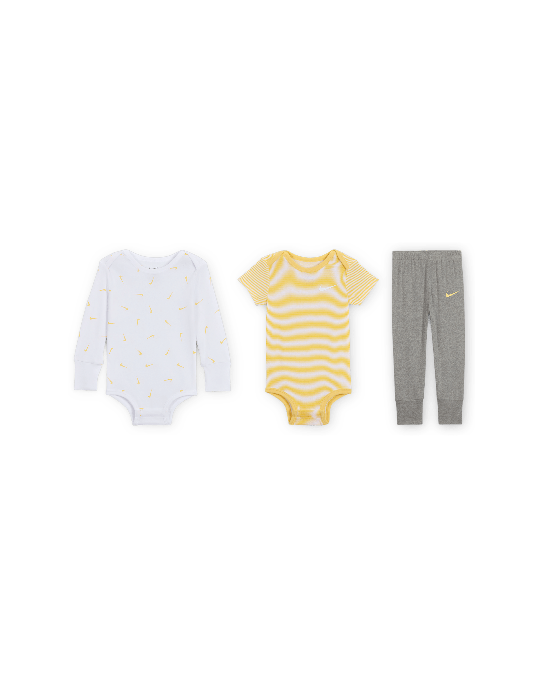Nike Baby Essentials Baby (12-24M) 3-Piece Bodysuits and Pants Set - Multi-Color/Dark Grey Heather/Soft Yellow