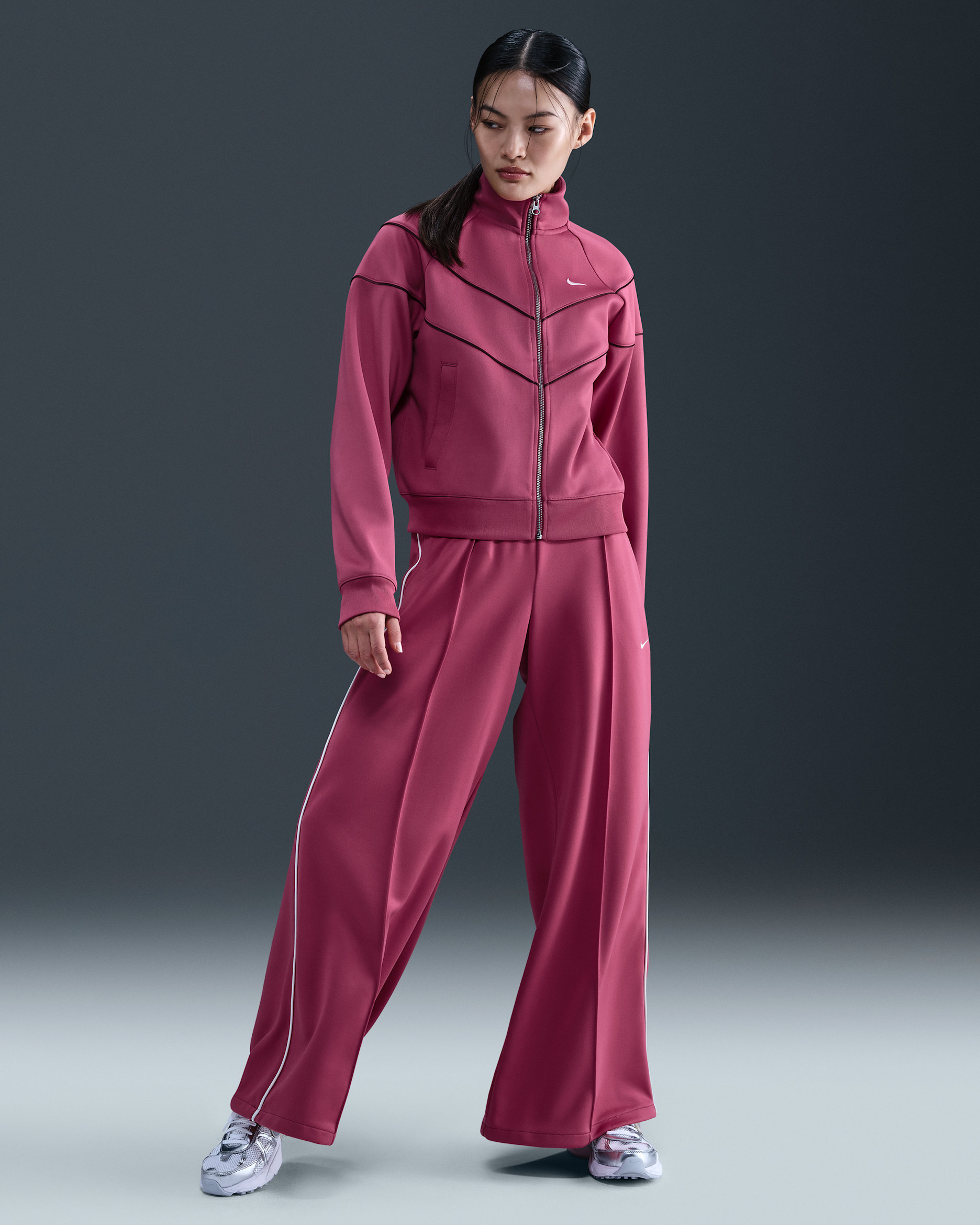 Pants deportivos de tiro medio y pierna amplia para mujer Nike Sportswear - Remolacha dulce/Vela/Vela