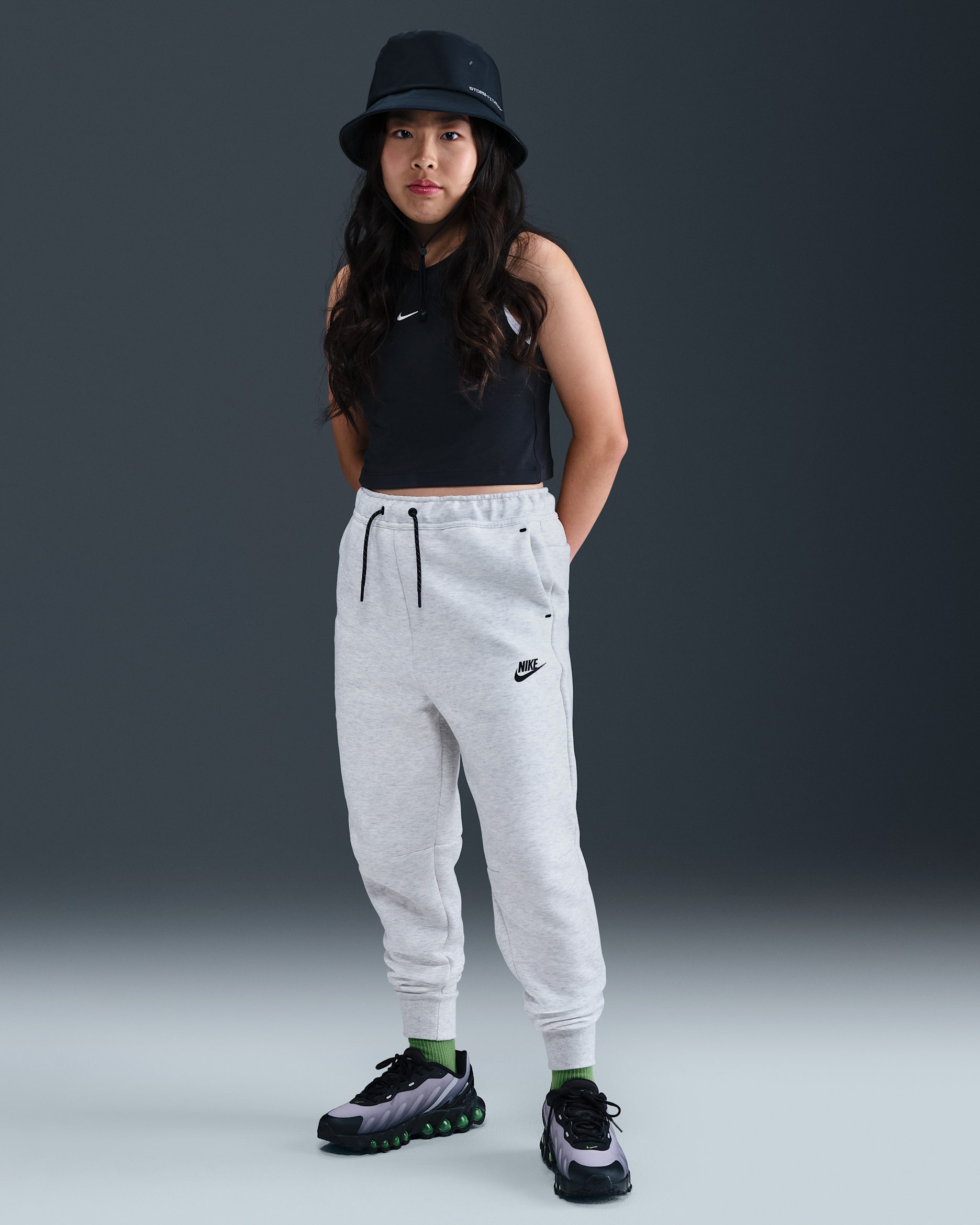Nike Sportswear Tech Fleece Girls' Joggers (Extended Size) - Light Grey/Heather/Black/Black