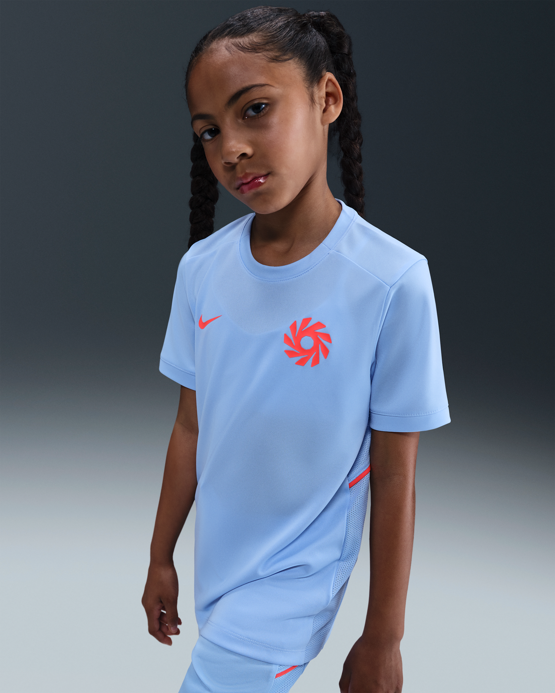 Erling Haaland Academy Older Kids' Dri-FIT Short-Sleeve Football Top - Royal Tint/Royal Tint/Bright Crimson/Bright Crimson