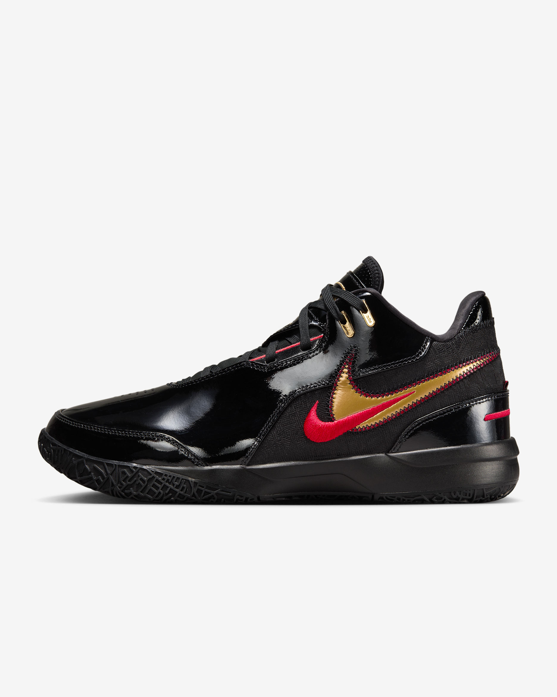 Tenis de básquetbol LeBron NXXT Gen AMPD - Negro/Rojo universitario/Oro metalizado