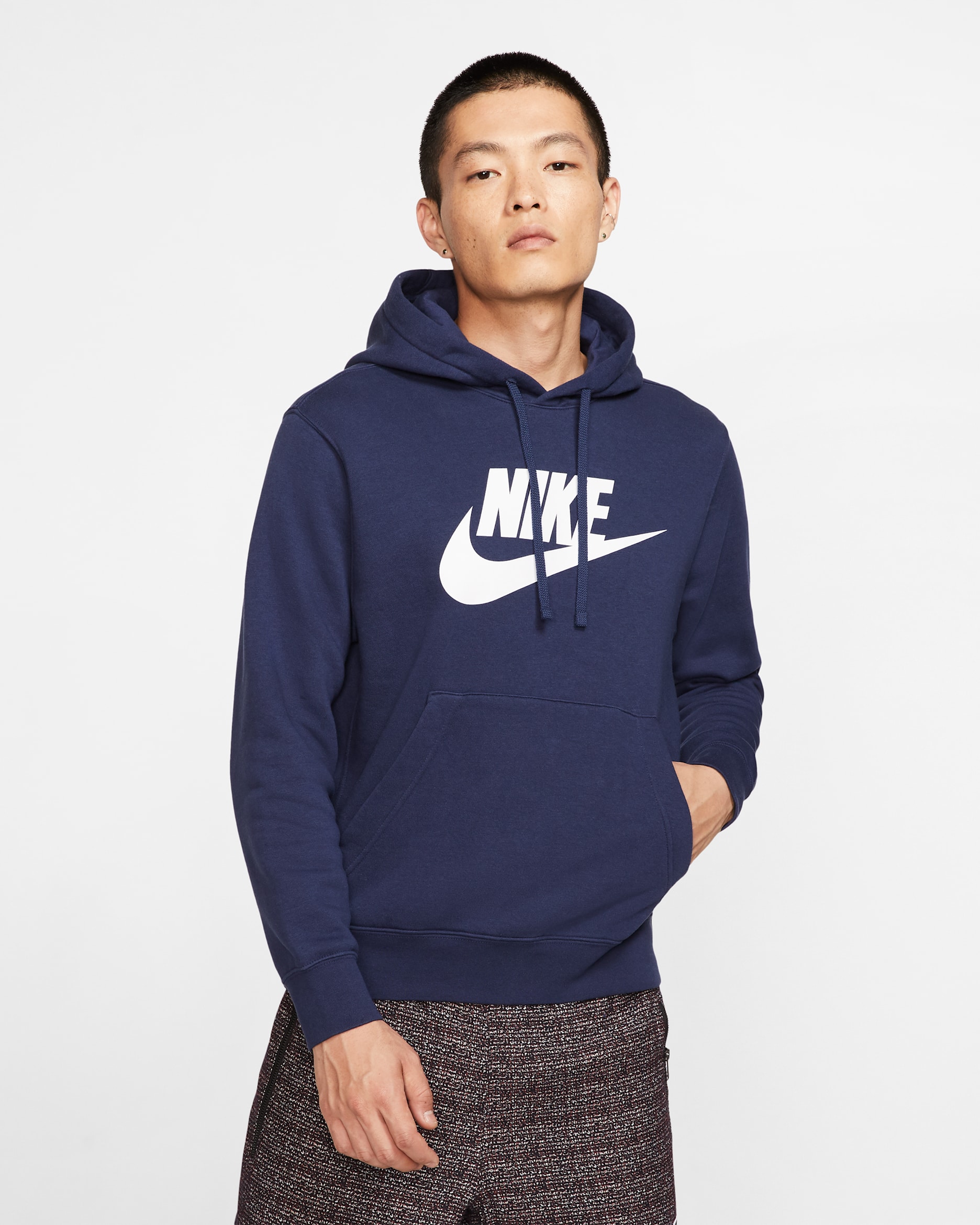 Nike Sportswear Club Fleece Men's Graphic Pullover Hoodie - Midnight Navy/Midnight Navy/White