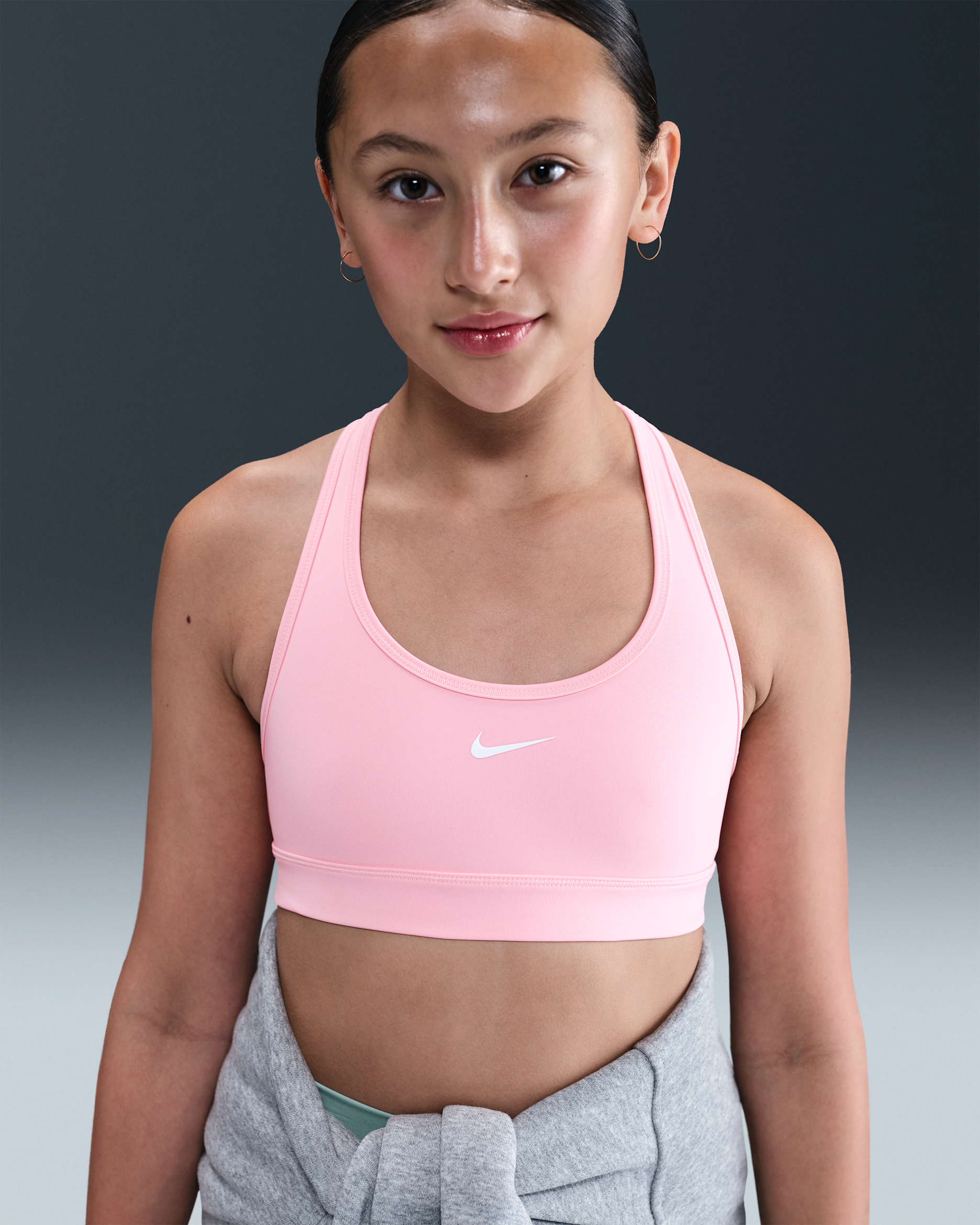 Bra deportivo para niña Nike Swoosh - Rosa suave medio/Blanco