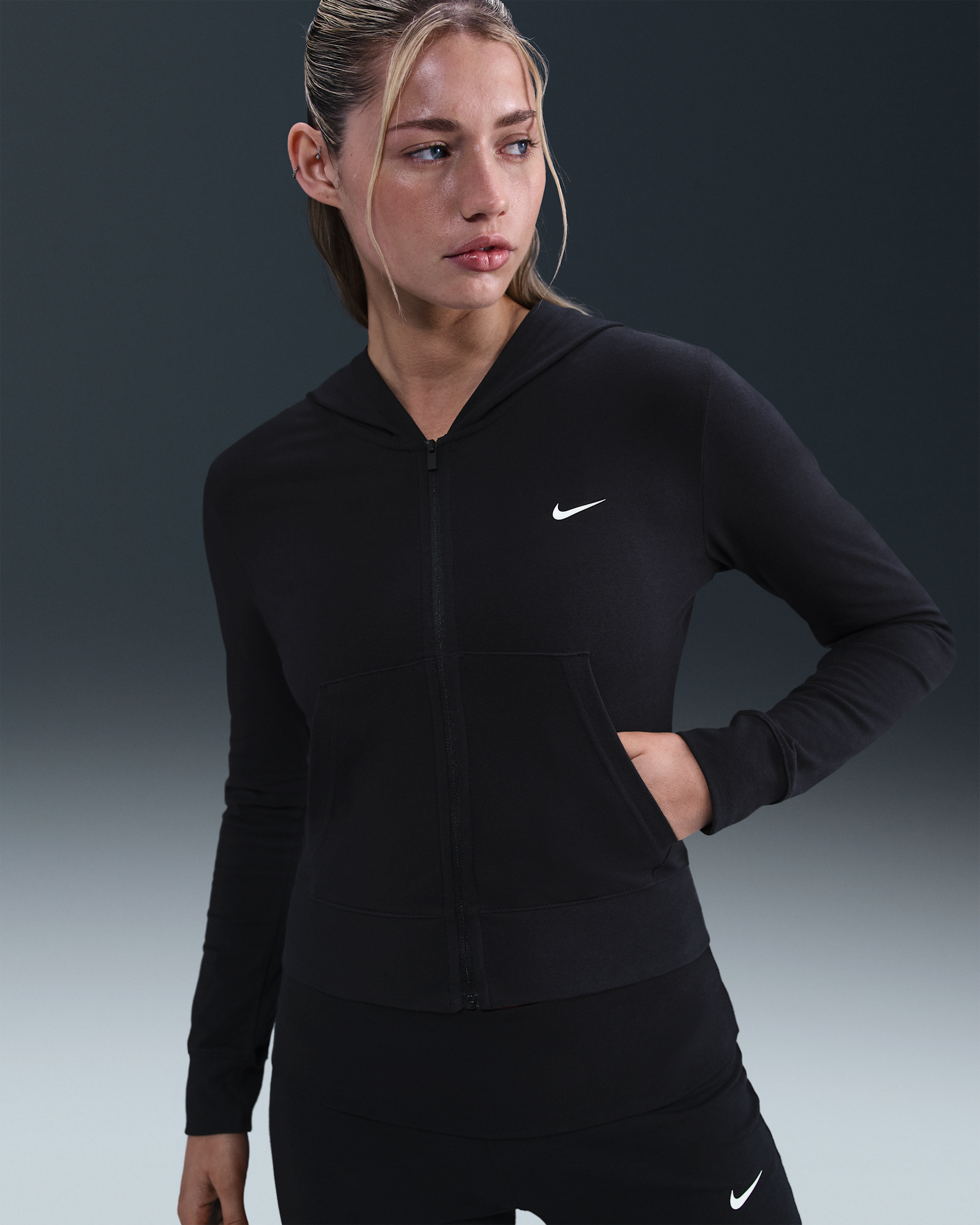 Nike Sportswear Longsleeve mit Kapuze und durchgehendem Reißverschluss (Damen) - Schwarz/Sail