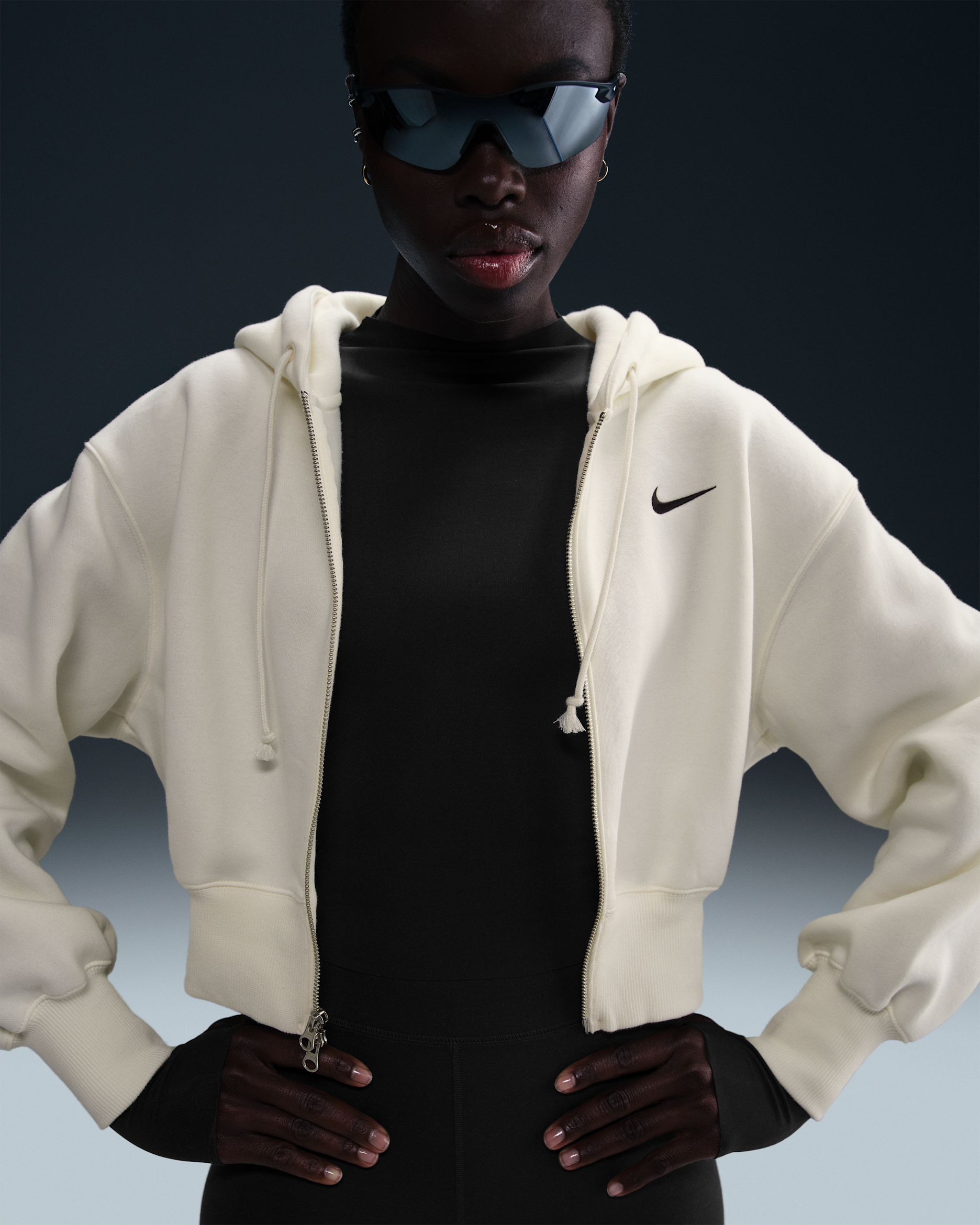 Nike Sportswear Phoenix Fleece Women's Loose Cropped Full-Zip Hoodie - Sail/Black
