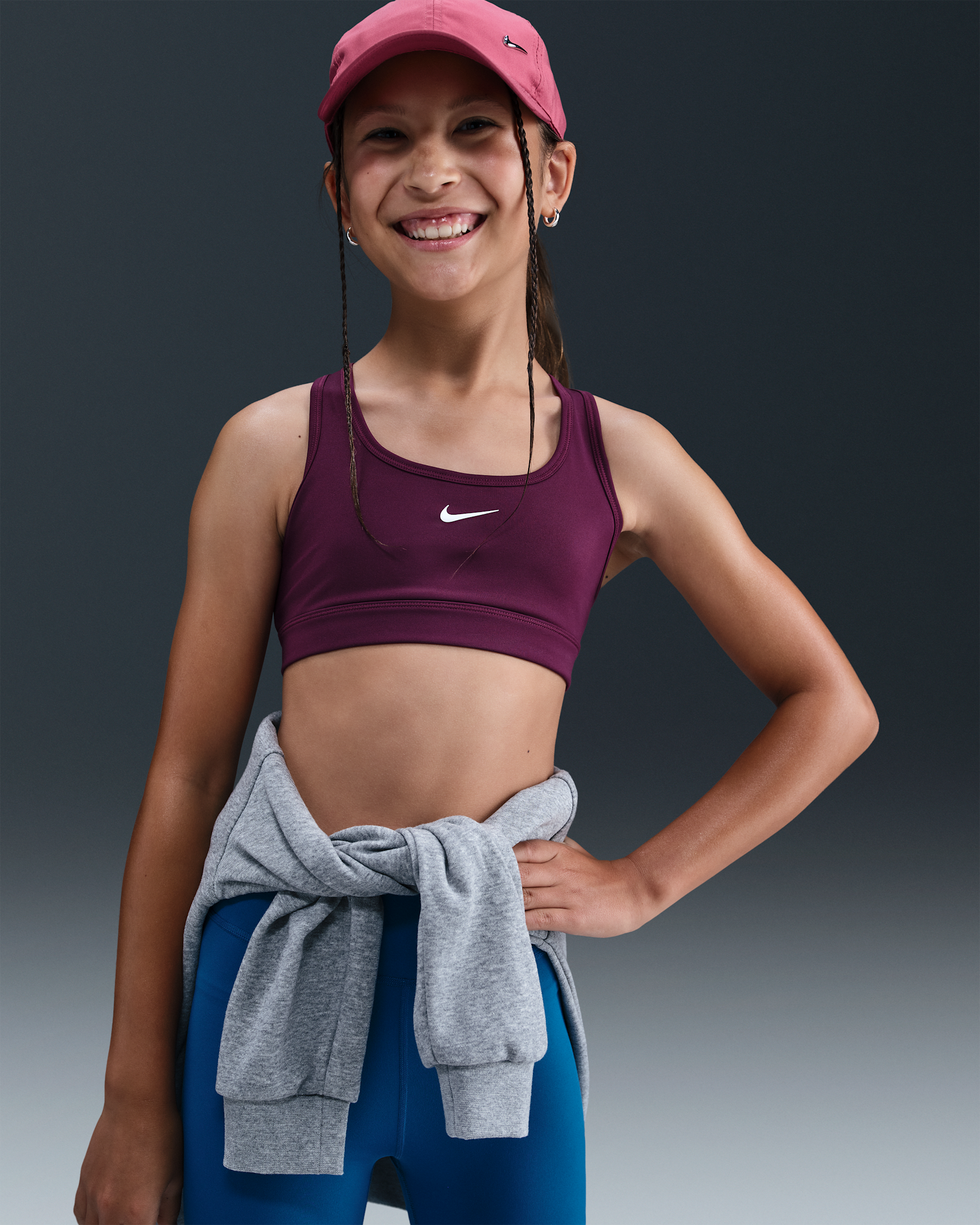 Nike Swoosh Girls' Sports Bra - Bordeaux/White