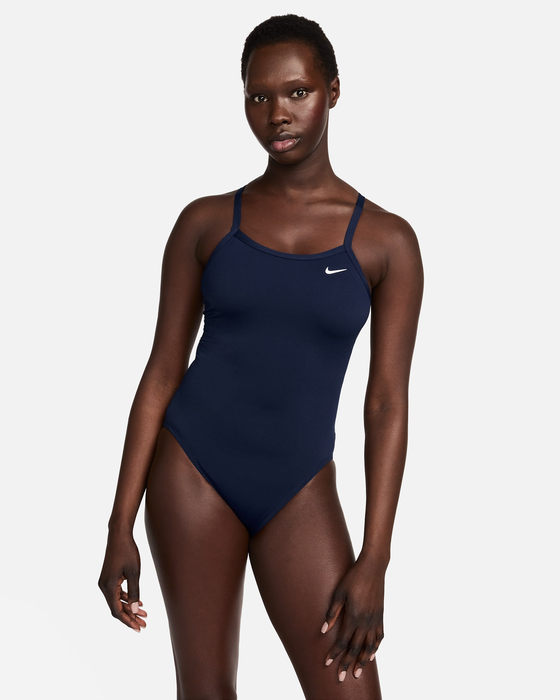 Traje de baño de una pieza con espalda deportiva para mujer Nike HydraStrong - Azul marino medianoche/Blanco