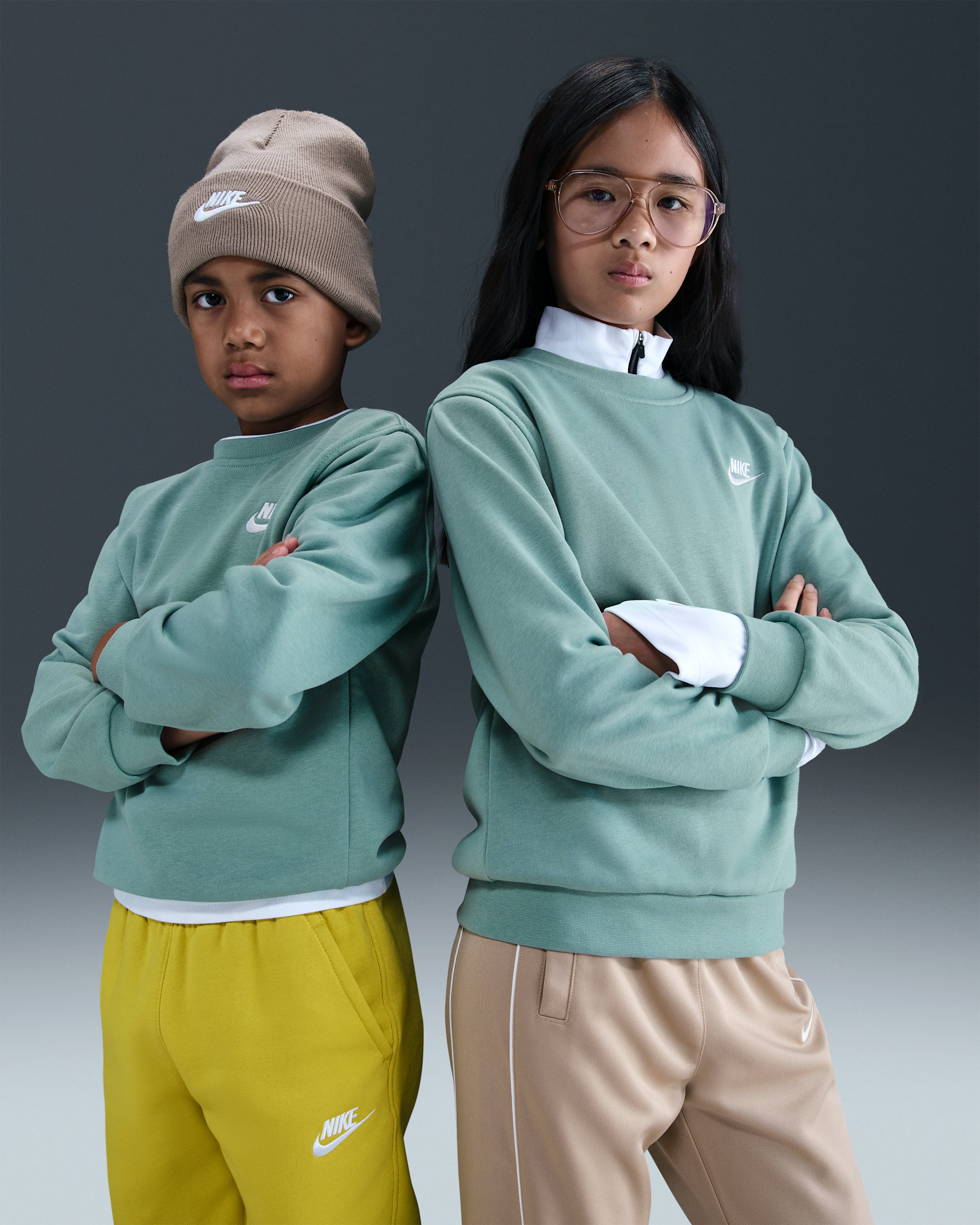 Sudadera de cuello redondo para niños talla grande Nike Sportswear Club Fleece - Cañón/Blanco