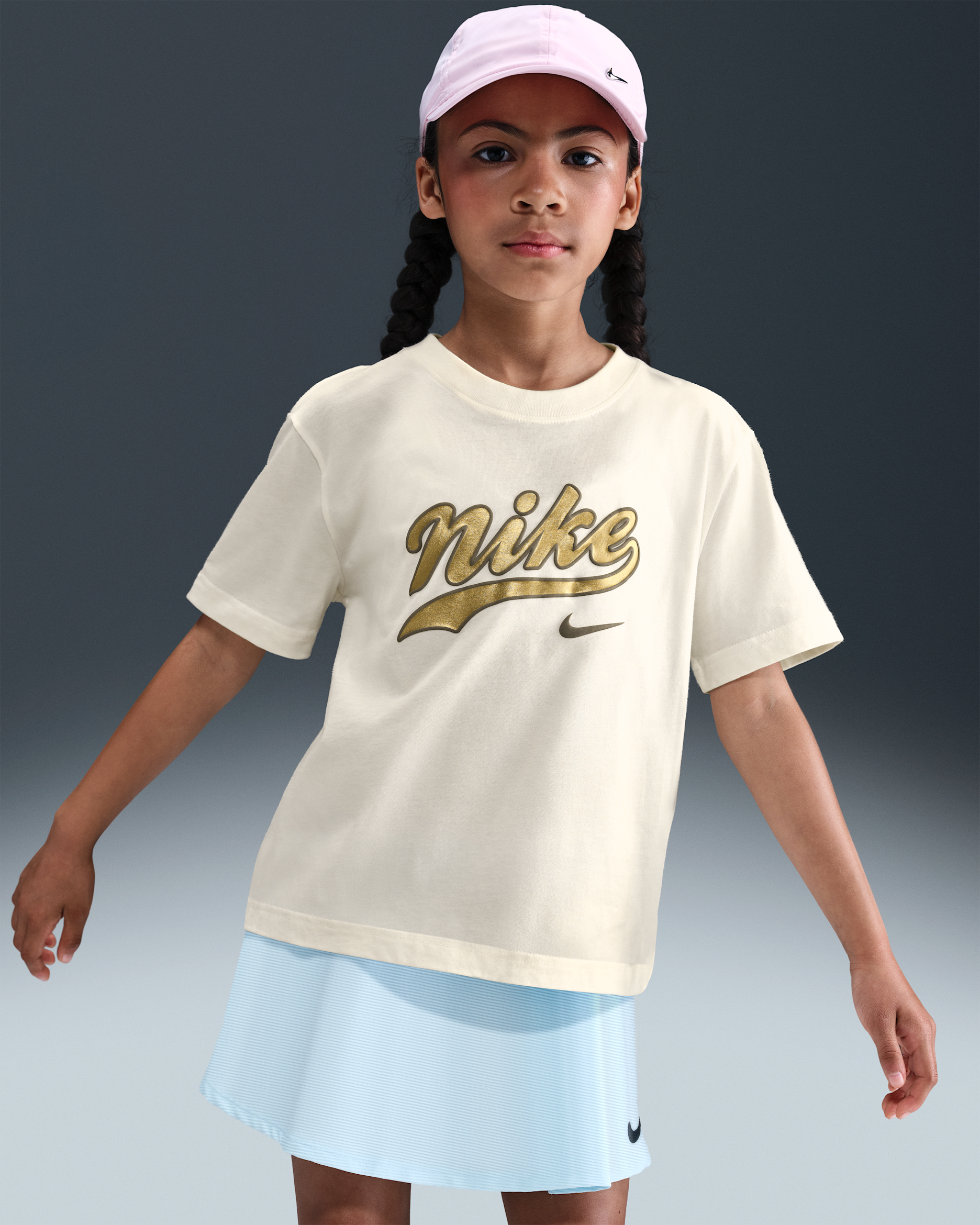 Nike Sportswear Older Kids' (Girls') T-Shirt - Sail/Metallic Gold