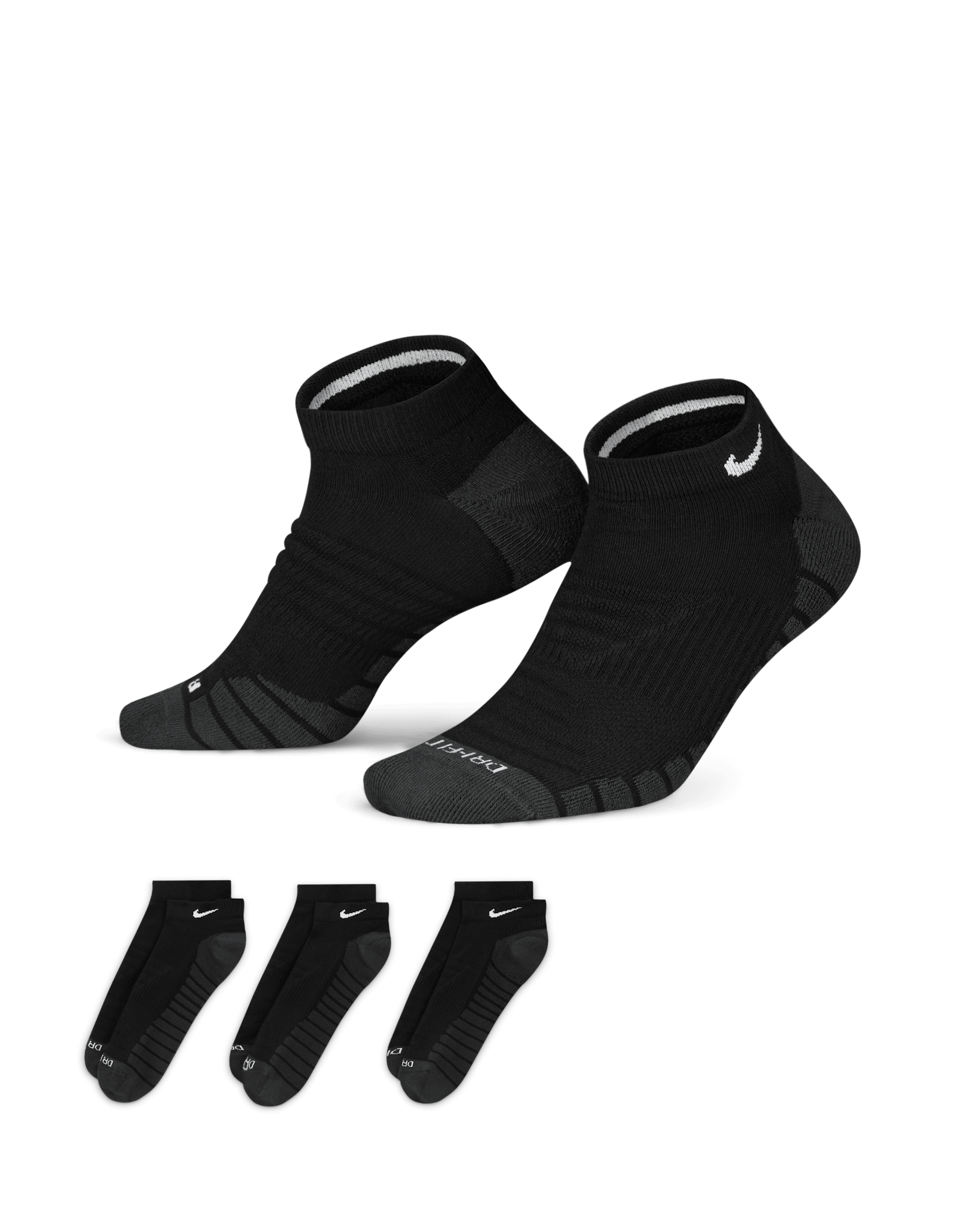Nike Everyday Max Cushioned Training No-Show Socks (3 Pairs) - Black/Anthracite/White